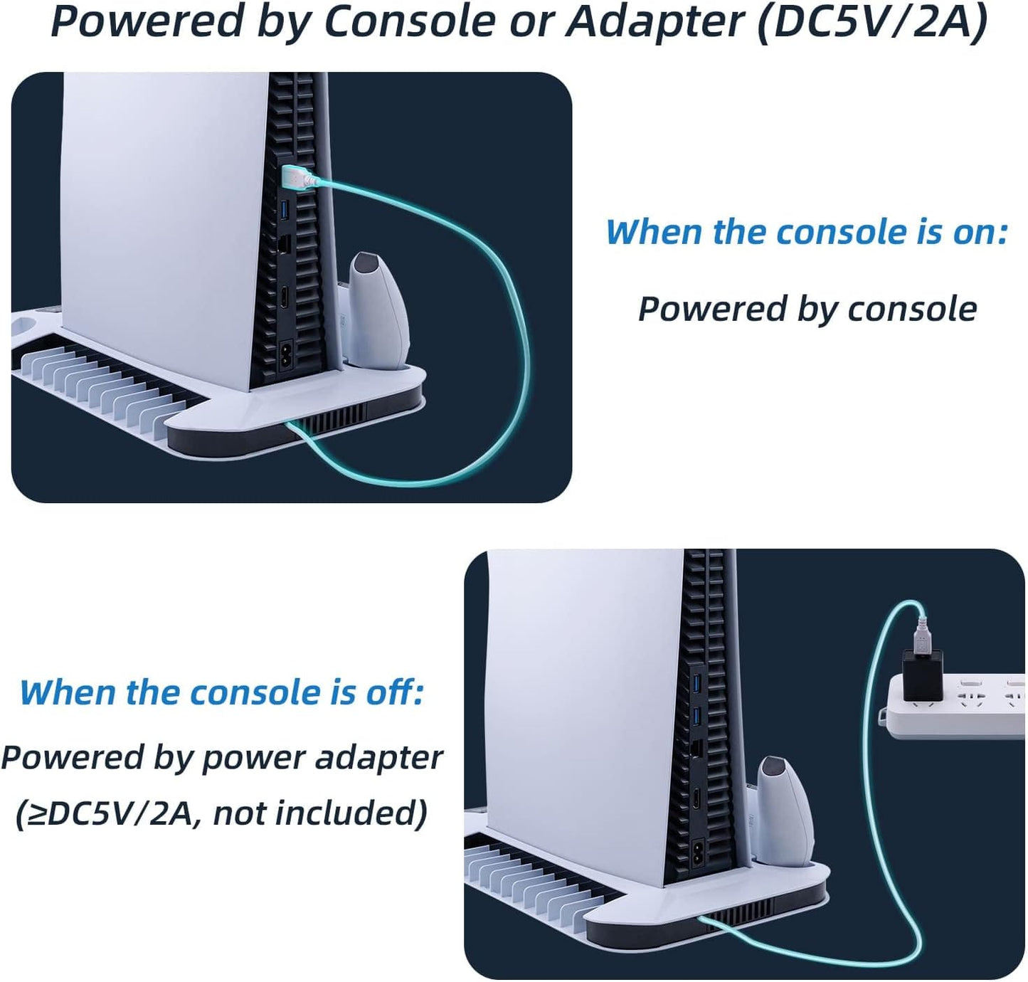 PS5 Cooling Stand with 3-Level Speeds Cooling Fan, Game Storage, Dual Controllers Charger, Headset Holder, and LED Indicators - White