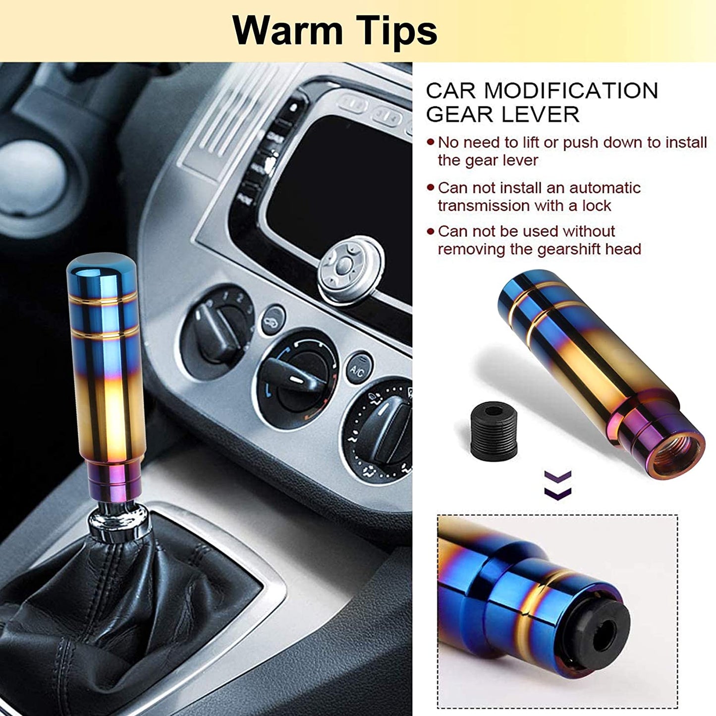 13CM Aluminum Weighted Shift Knob with Long Stick, Universal Gear Shifter Knob in Burnt Blue, Suitable for Most Automatic and Manual Vehicles with 3 Threaded Adapters