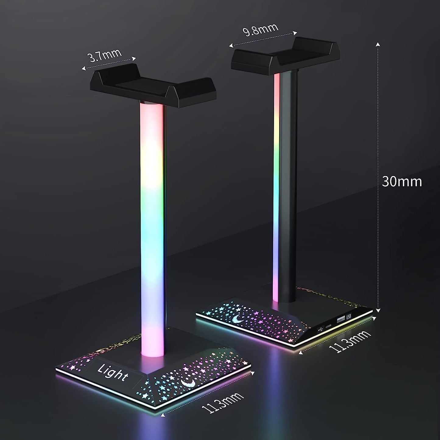 Gaming Headphone Stand with RGB Lighting: Desktop PC Gaming Accessories. Features 10 Light Modes and Non-Slip Rubber. The perfect gift for Husband, Kids, Boyfriend.