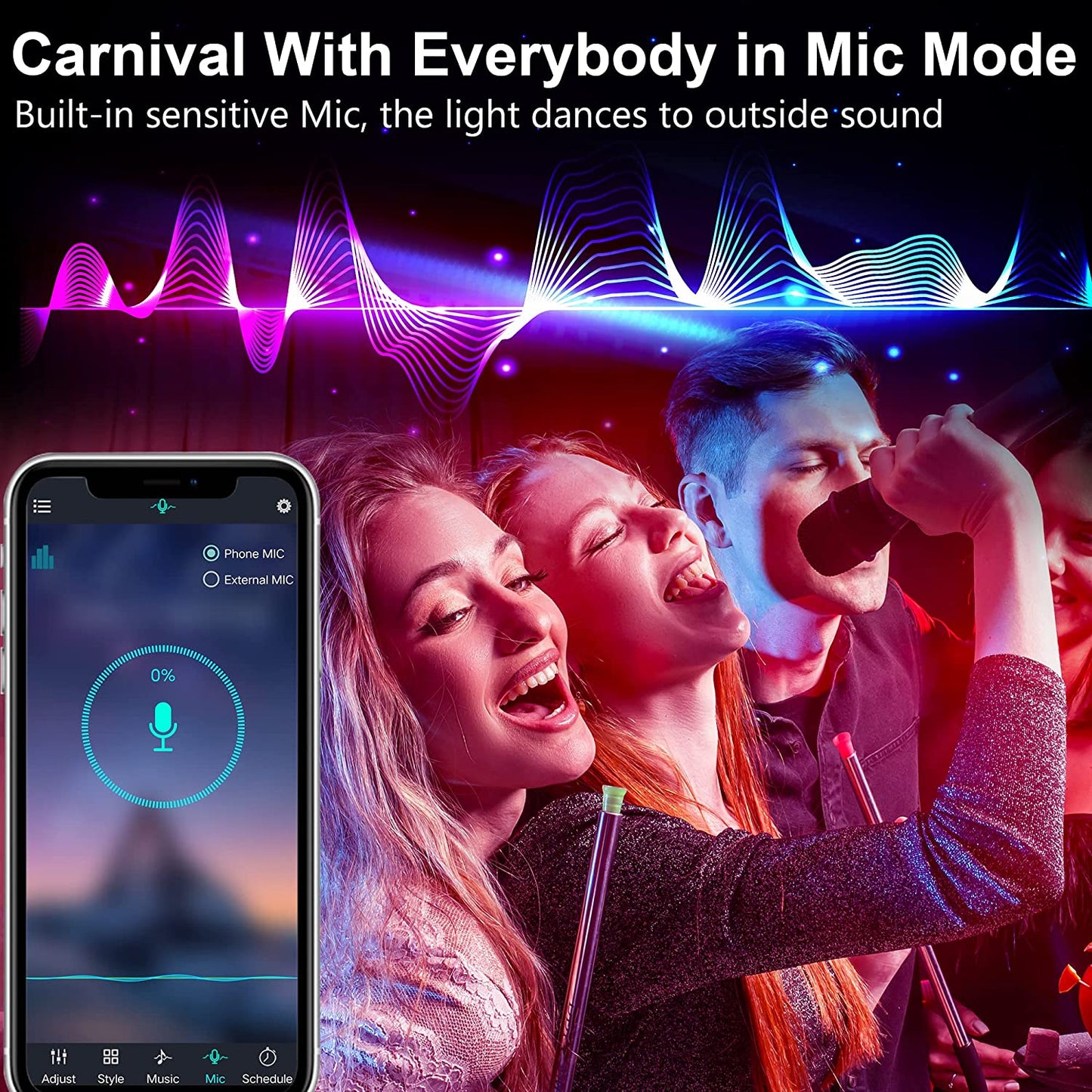 Music Sync LED Lights Strip for Bedroom: 130Ft/40M App Controlled Bluetooth LED Lights Rope, 16 Million Color Changing, Remote Control, Sensitive Built-In Mic, 5050 RGB LED Light Strips