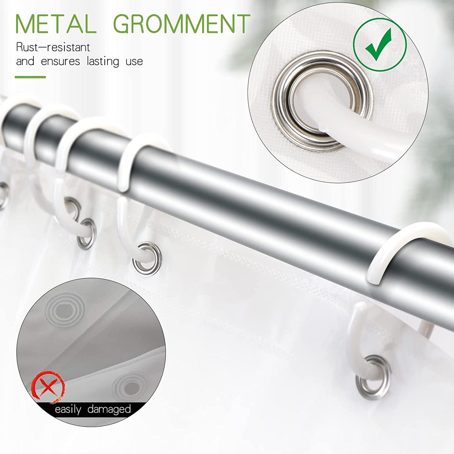 Mildew Resistant Shower Curtain Liner - Measures 72 x 72 Inch - Made of Heavy Duty Waterproof PEVA Material - Features Rust-Resistant Metal Grommets - Comes with 12 Plastic Hooks - Stripe Design - Ideal for Thick Bathroom Shower Curtain Liner.