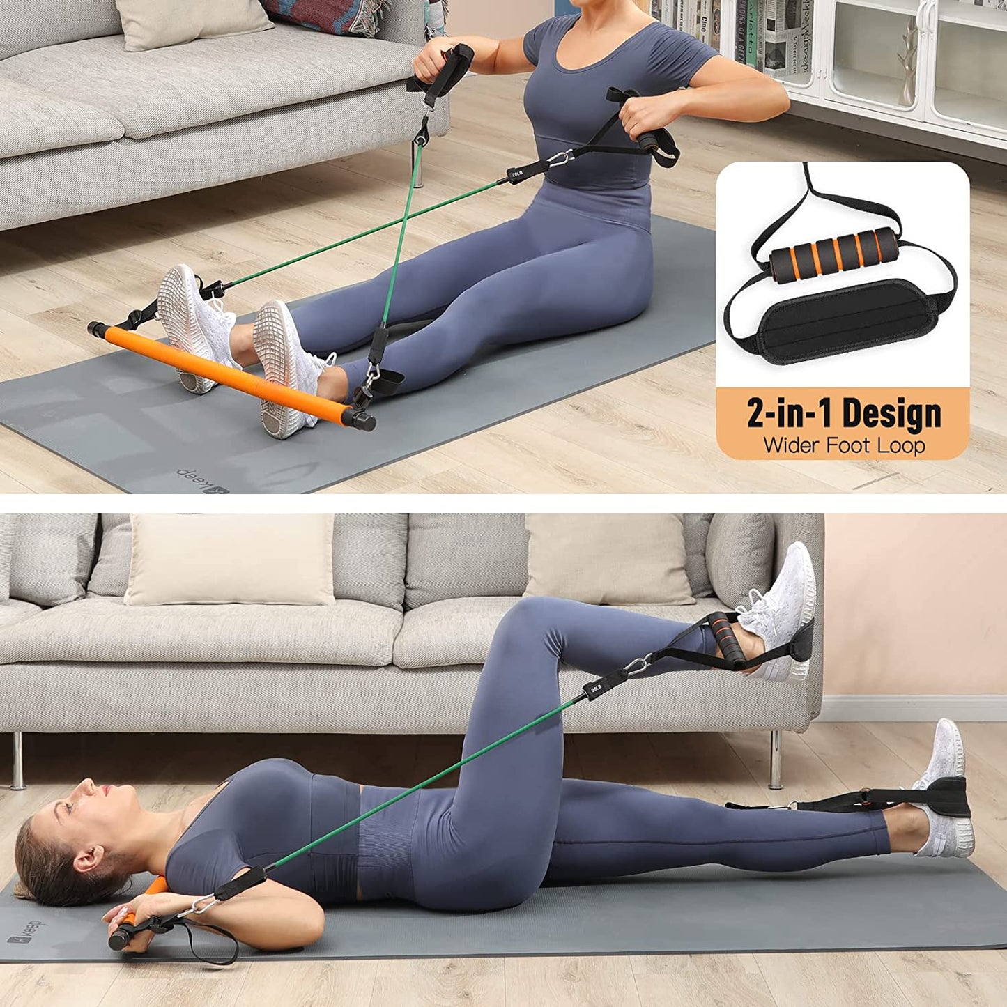 Portable Pilates Bar Kit with Resistance Bands - This upgraded 3-section Pilates bar comes with resistance bands in 20lb, 40lb, and 60lb options. It's suitable for both men and women and supports full-body workouts at home.