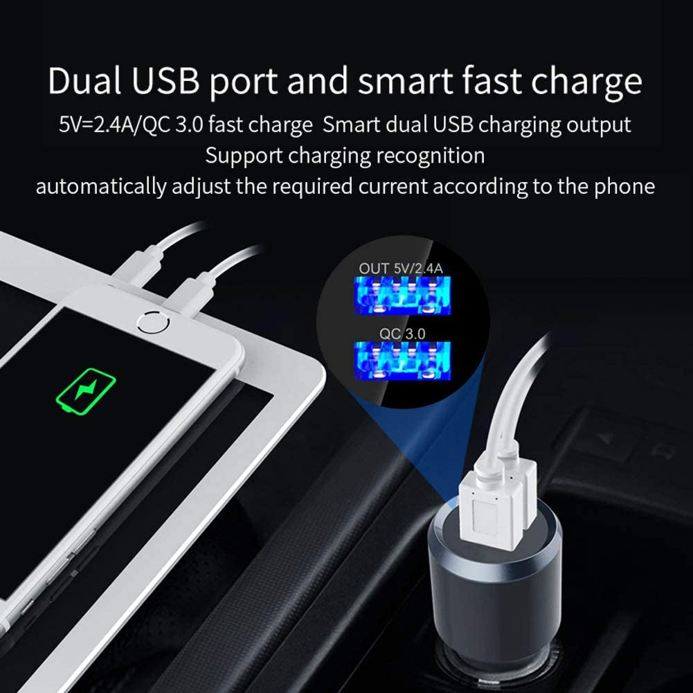 Bluetooth 5.0 Car FM Transmitter with 7 Color Light, QC3.0/2.4A USB Car Charger, Siri and Google Assistant, Handsfree Mp3 Player