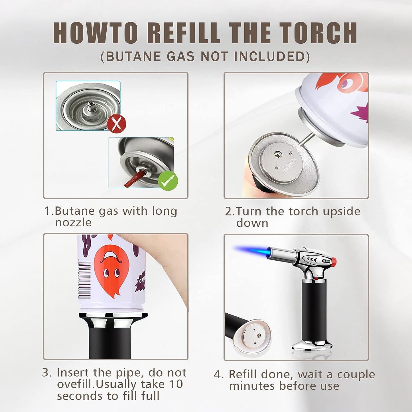 Versatile Butane Torch with Safety Lock and Adjustable Flame - Ideal for BBQ, Seafood, Pastry, Dessert, Camping, and DIY Welding (Gas not Included) - Black