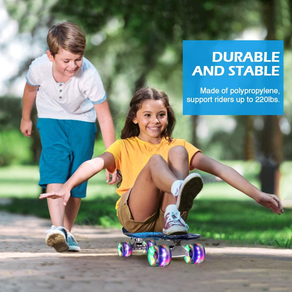 Complete Mini Cruiser Skateboard for Kids, Teens, Adults, and Beginners - Features PU LED Flashing Wheels, Comes with an All-in-One Skate T-Tool for Easy Maintenance.