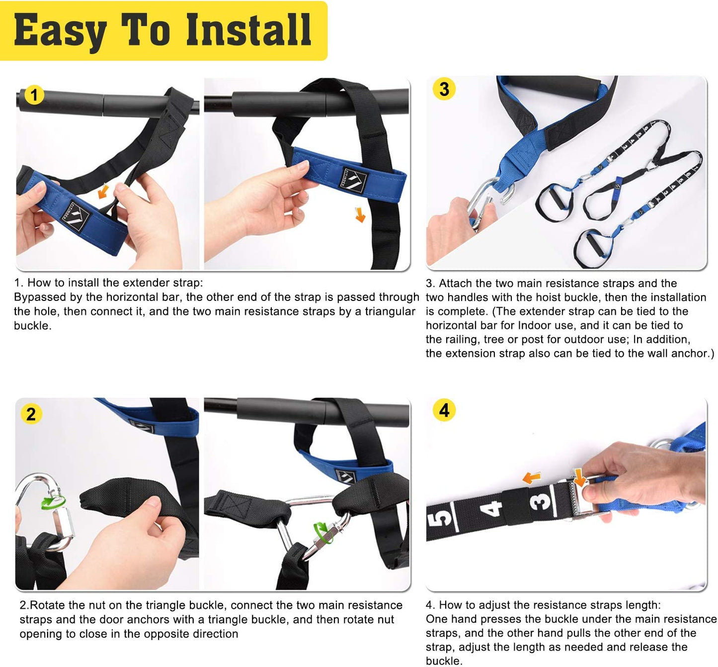 Bodyweight Resistance Trainer Kit - This home suspension training straps set includes resistance loop bands, offering a full-body workout for both indoor and outdoor gyms.
