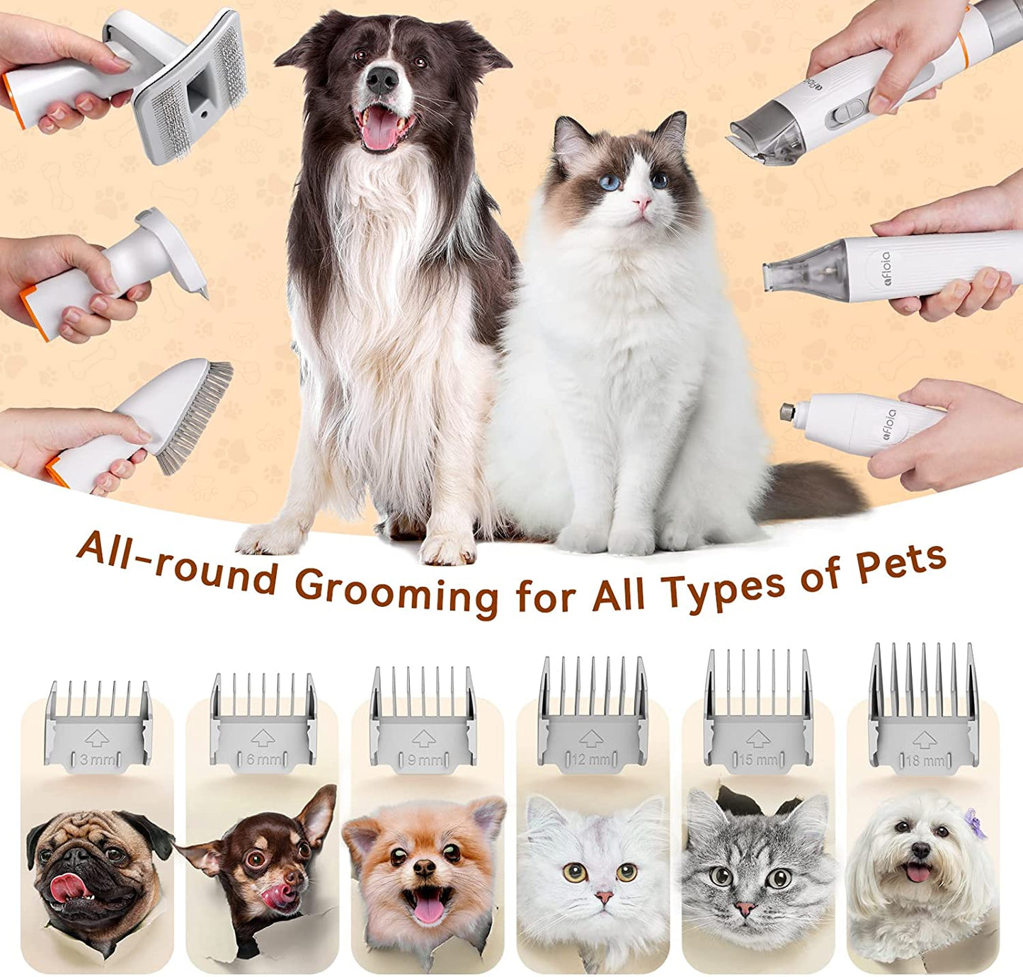 Pet Grooming Kit with Vacuum Suction - Includes 7 Essential Tools for Grooming, Deshedding, and Cleaning - Suitable for Dogs, Cats, and Other Pets - 1.5L Capacity