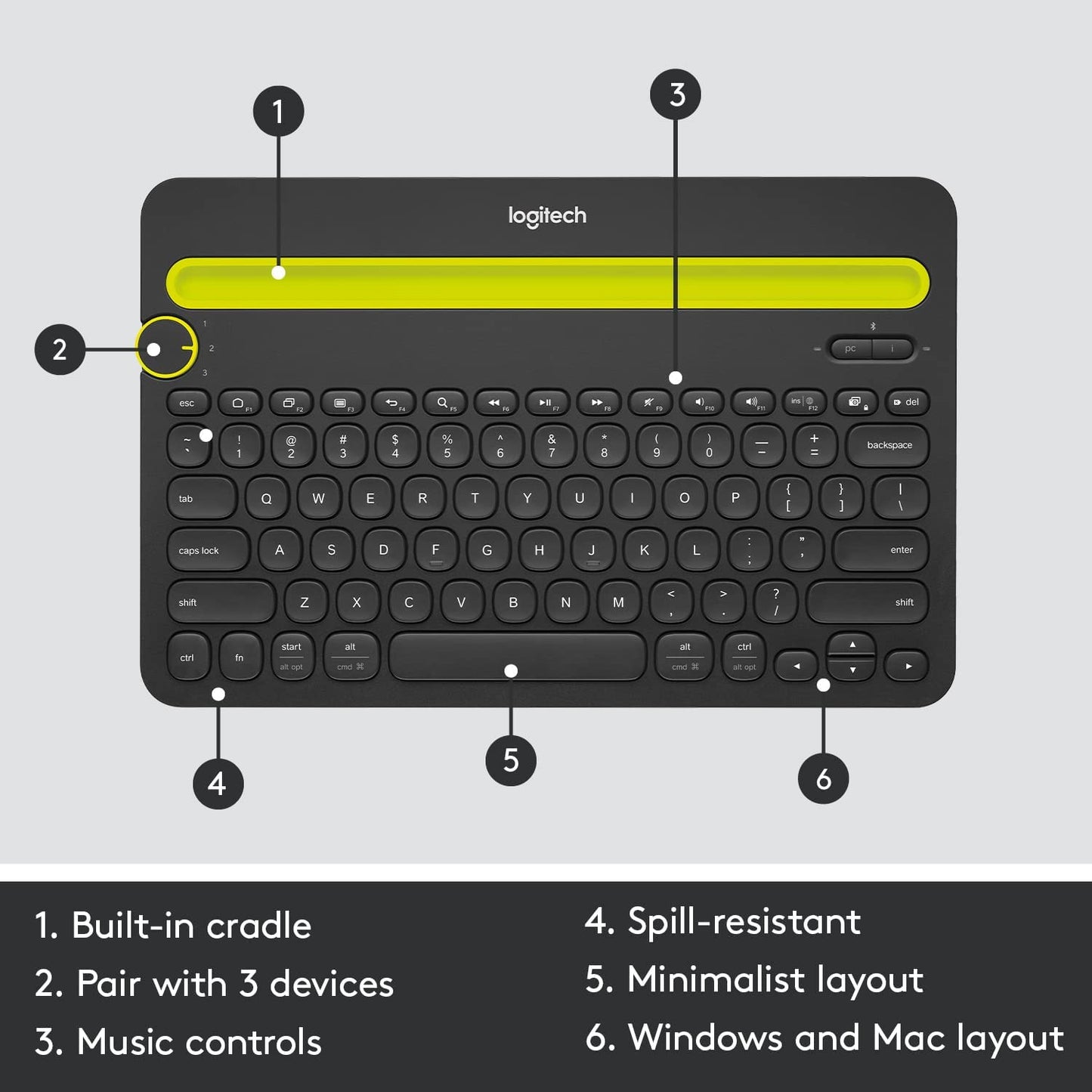 Compact Bluetooth Wireless Keyboard for Windows, macOS, iPadOS, Android, and Chrome OS - Supports Multiple Devices: PC, Mac, Laptop, Smartphone, and Tablet
