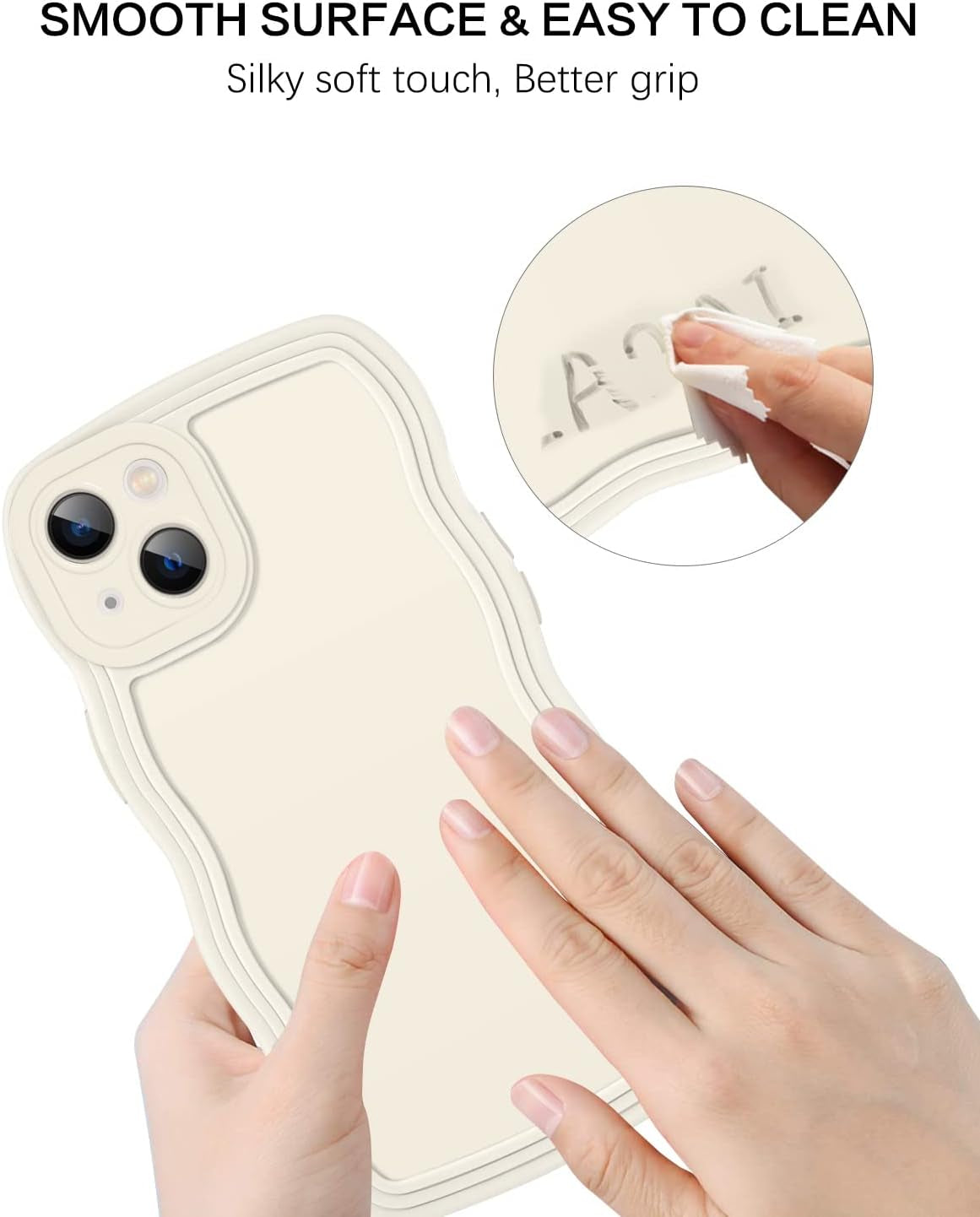 iPhone 13 Case Cute Curly Wave Frame Design Slim Soft TPU Bumper Shockproof Protective Phone Case iPhone 13 6.1 Inch, Stone