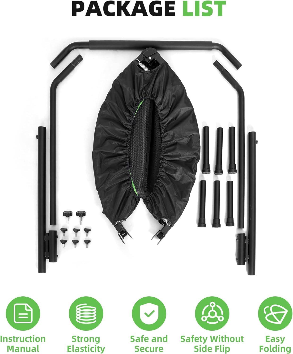 Folding Mini Trampoline with Adjustable Handle, Indoor and Outdoor Rebounder, Small Trampoline with Safety Pad, Maximum Weight Capacity of 220 lbs and 260 lbs
