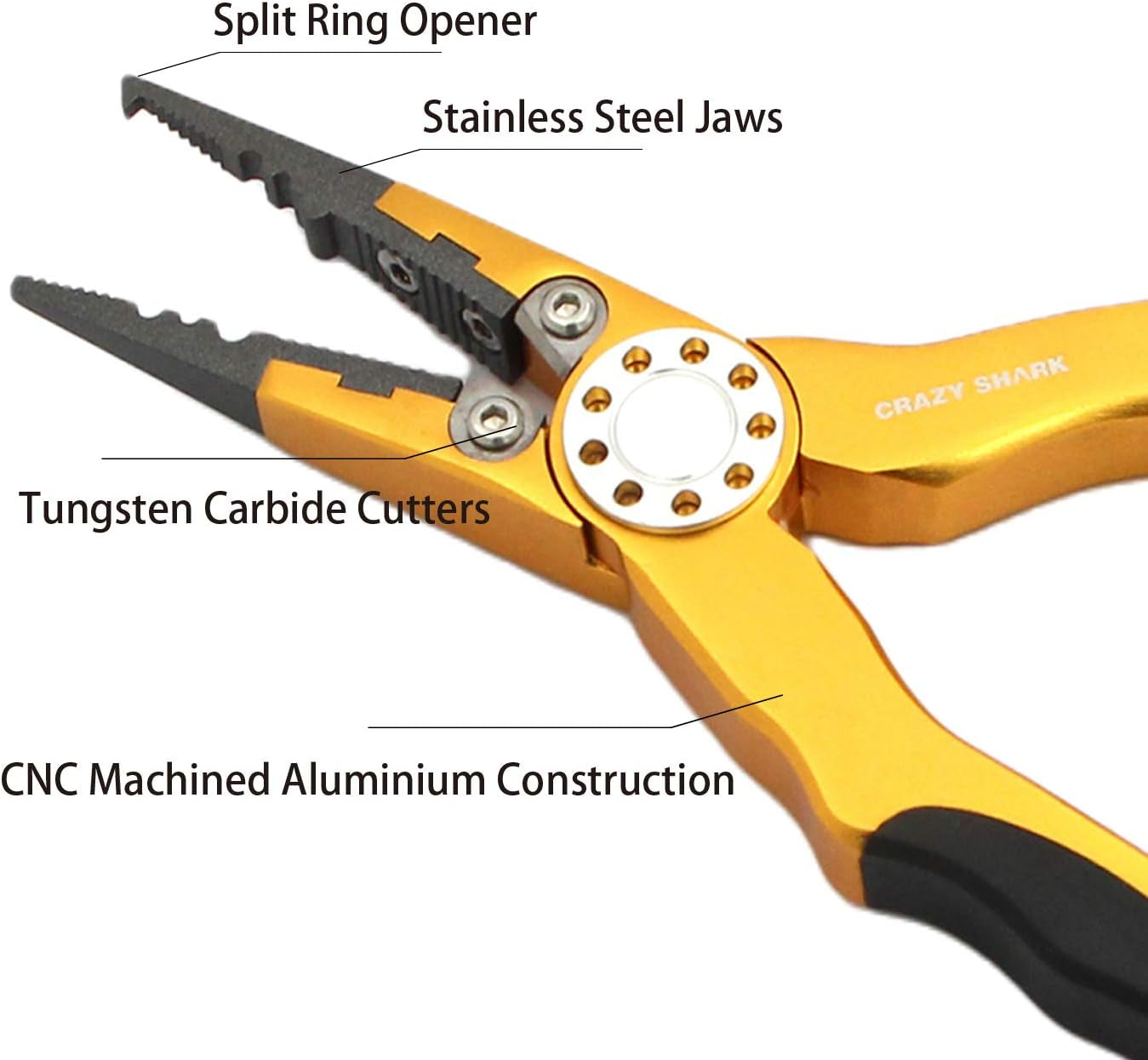 Premium Aluminium Fishing Pliers with Stainless Steel Hook Remover, Saltwater Resistant Gear, Spilt Ring Pliers, Tungsten Carbide Cutters, and Braid Line Cutters
