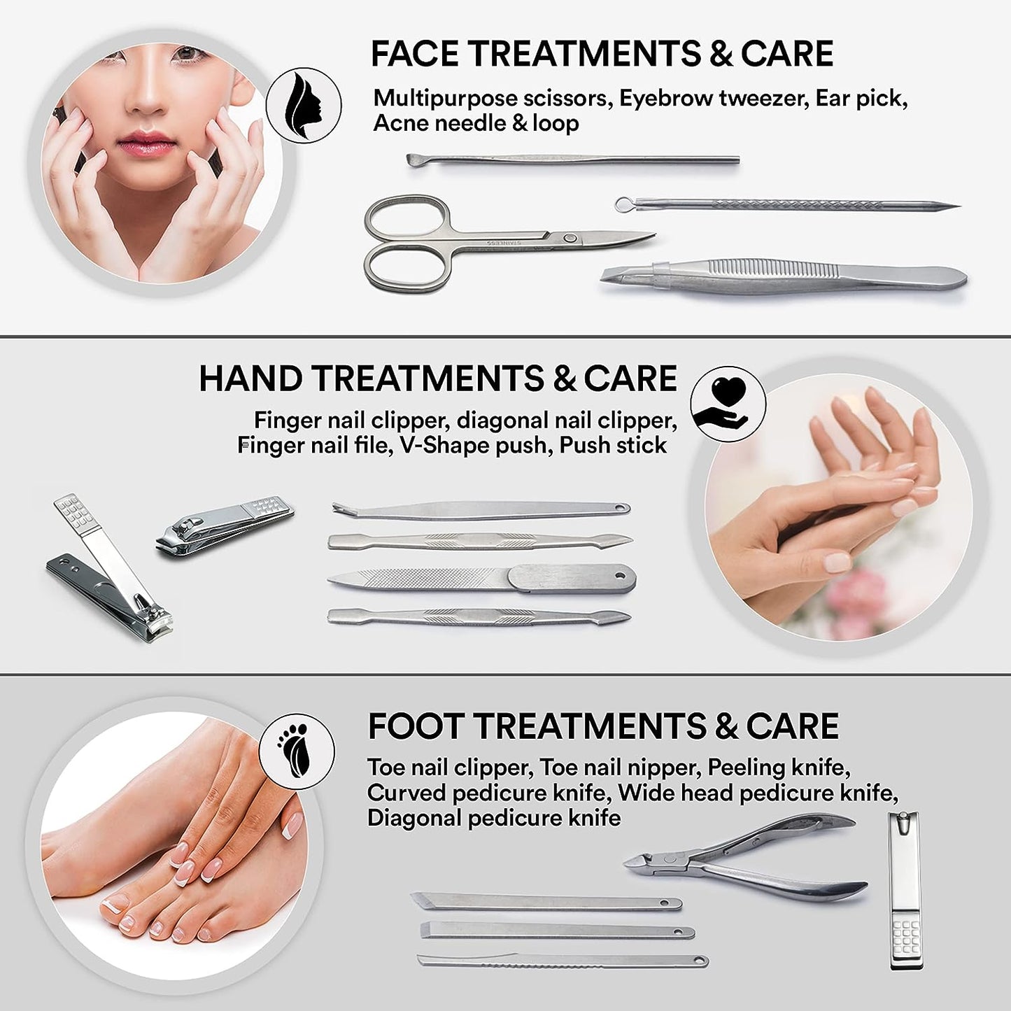 Nail Care Kit with Leather Case - Set of 15 Pedicure and Manicure Tools for Women and Men (Black)