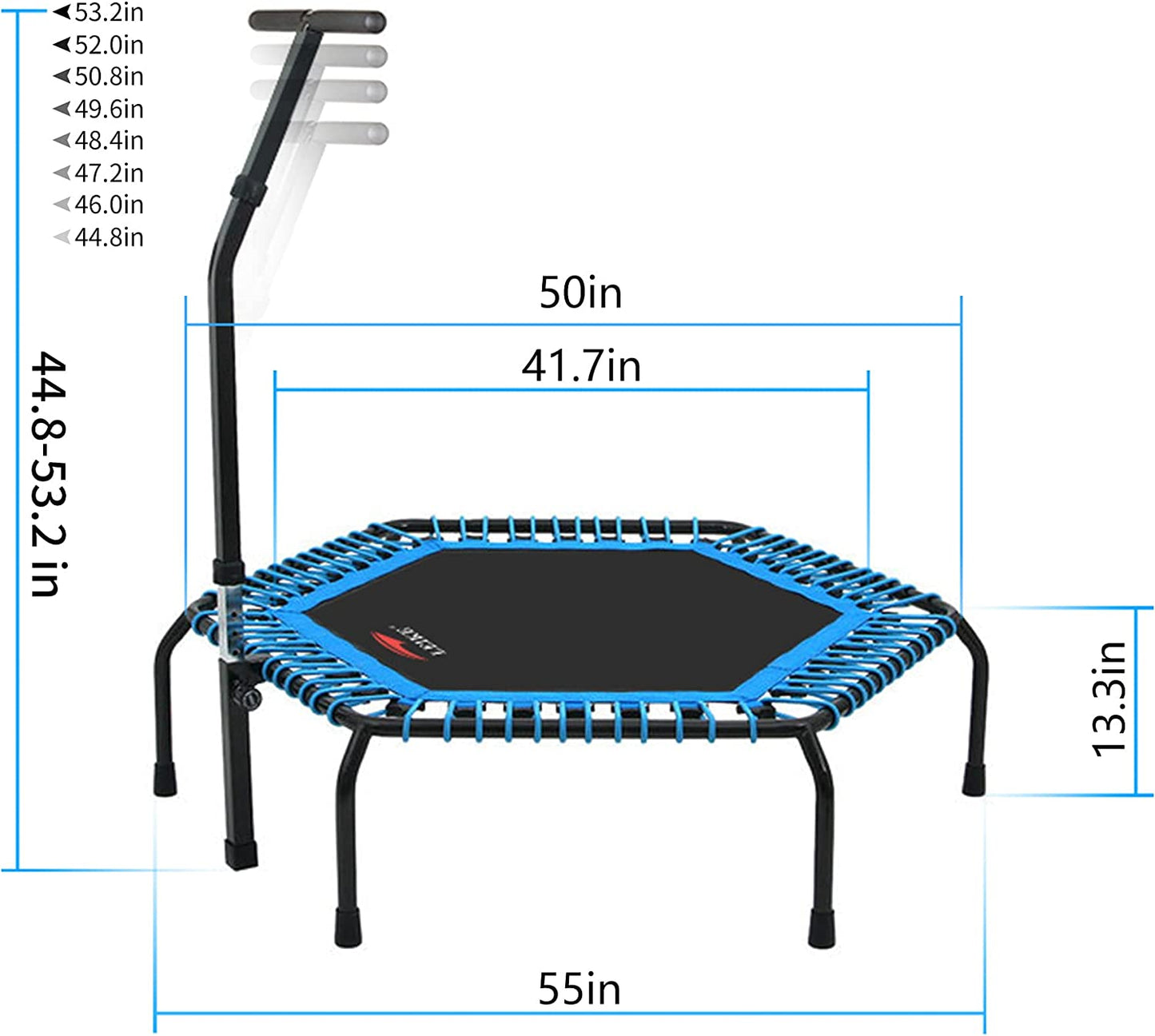 Professional Gym Workout 55" Trampoline - This cardio trainer exercise rebounder comes with an adjustable handlebar and can support a maximum load of 330lbs. It's perfect for your gym workouts.