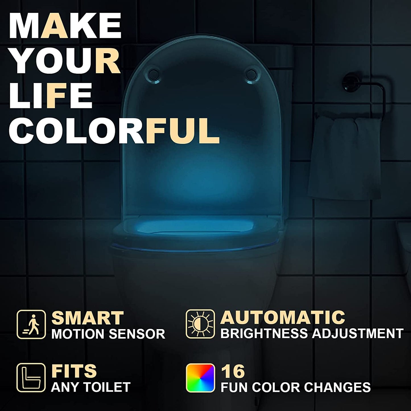 Motion Activated Toilet Light with 16 Colors Changing, LED Glow Bowl Inside Toilet Lights, Smart Night Light for Bathroom - Ideal Gifts for All