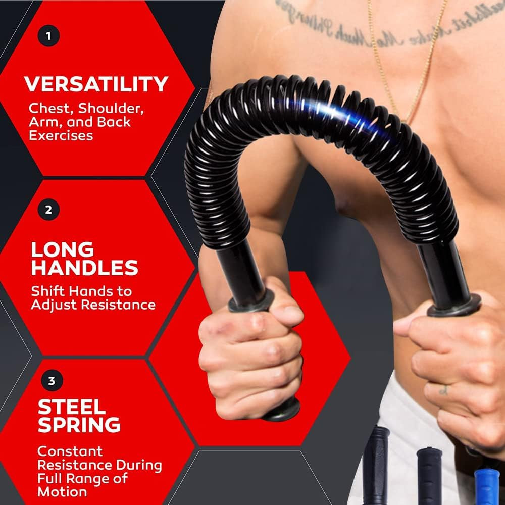 Flexible Stretch Bar - This arm exerciser comes in various resistance levels (20/30/40/50/60KG) and is designed to strengthen the back, shoulders, biceps, grip, and chest. It's an effective chest expander workout equipment