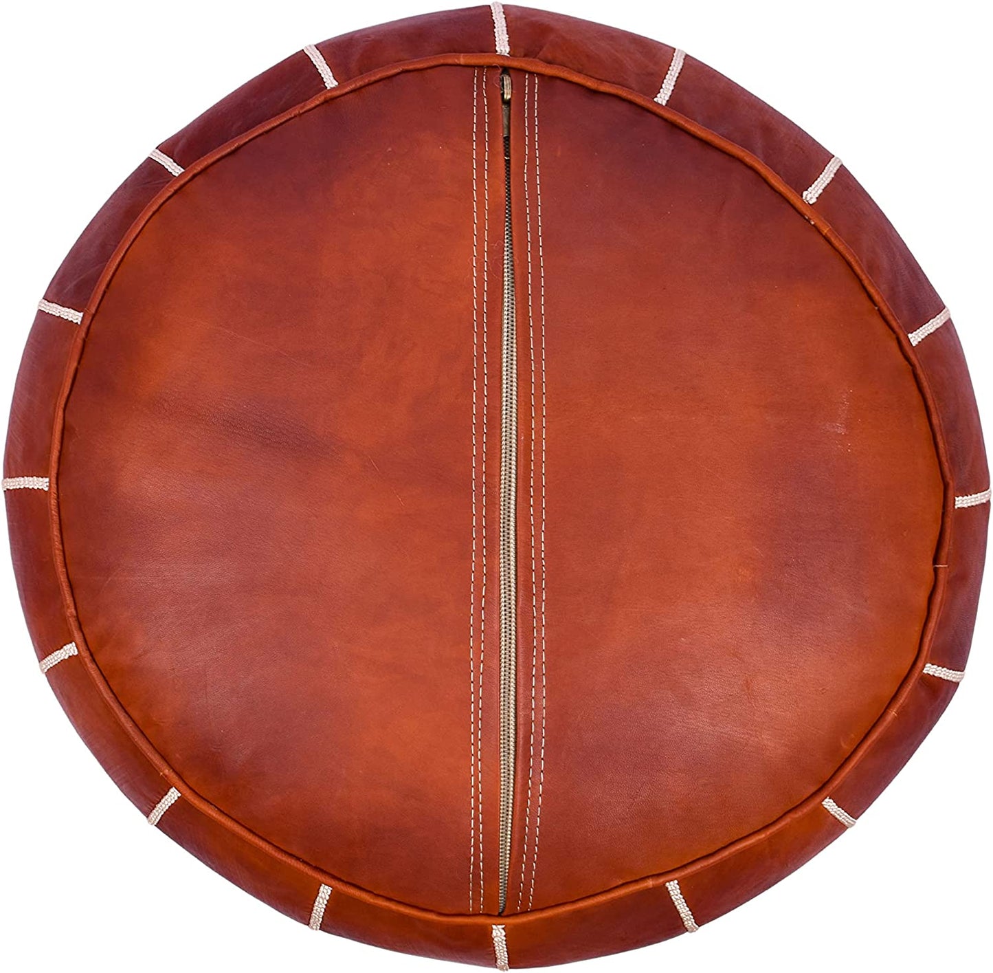 Moroccan Pouf Cover Round & Large (unstuffed)- Ottoman Leather Cover Pouf - Bohemian Living Room Decor - Hassock & Ottoman Footstool - Unstuffed (Round, Dark Brown)