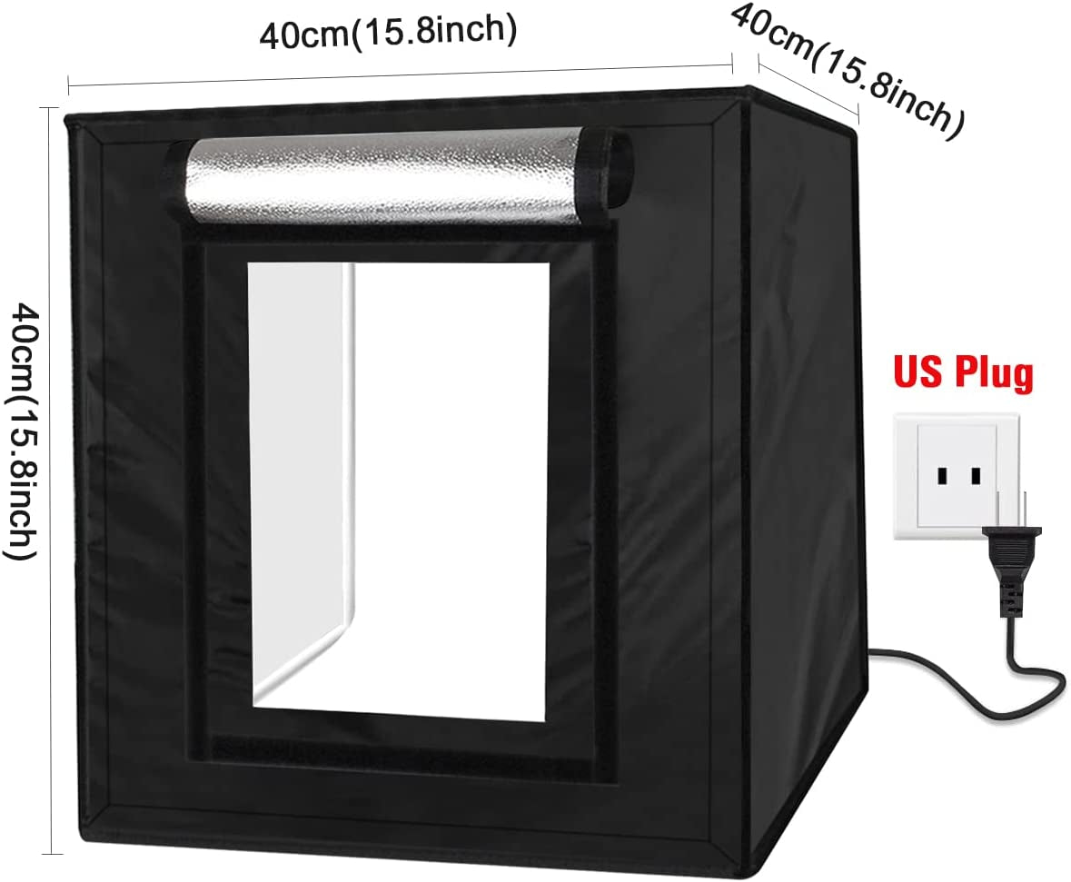 Portable 16-inch Photo Light Box with Adjustable Brightness, Foldable Shooting Tents Kit, 2X 32 LED Lights, and 6 Color Backdrops for Photography Studio