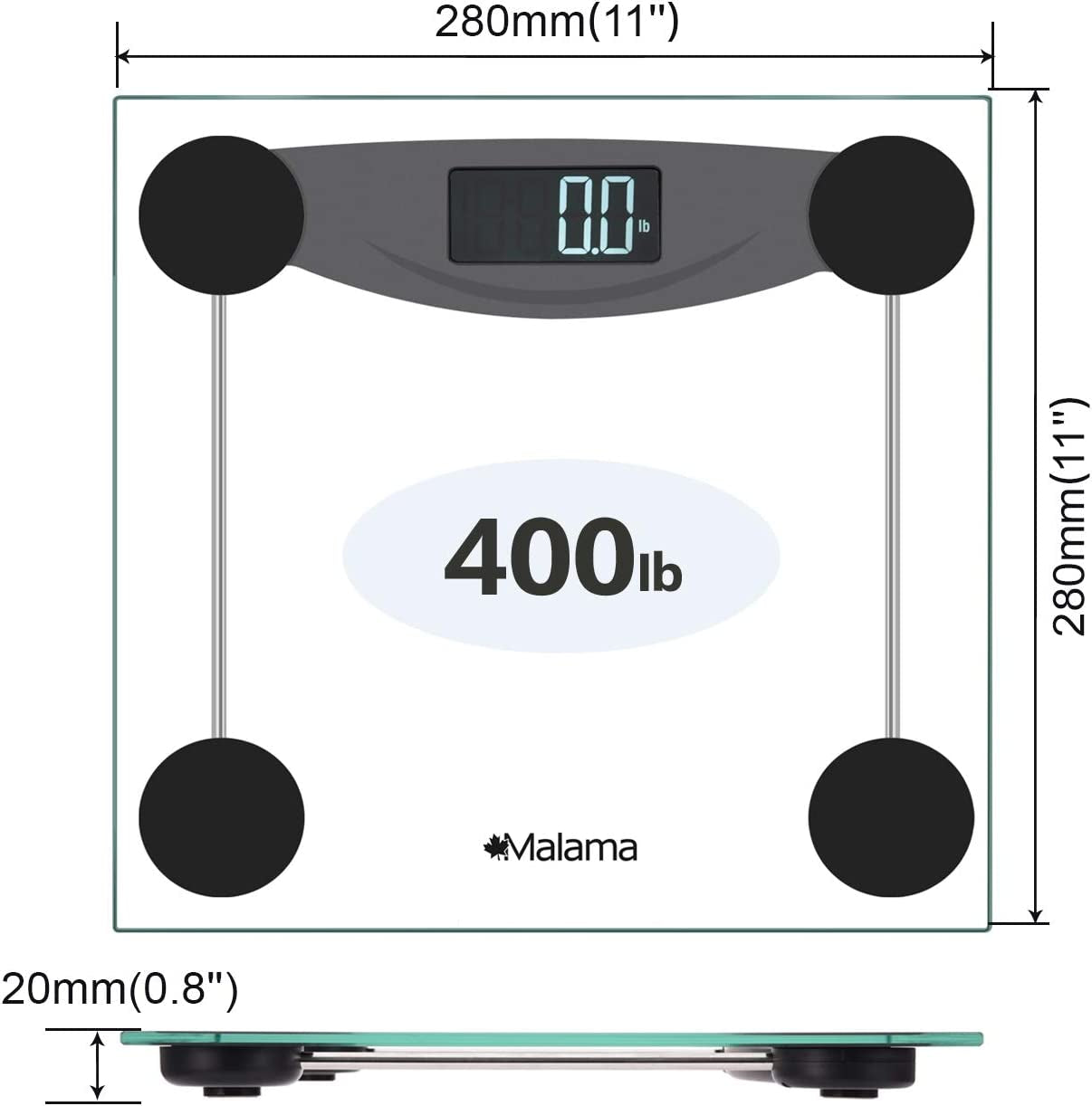 Precision Digital Body Weight Scale: Step-On Technology, LCD Backlit Display, and Accurate Weight Measurements up to 400 lbs Capacity. Color: Black.