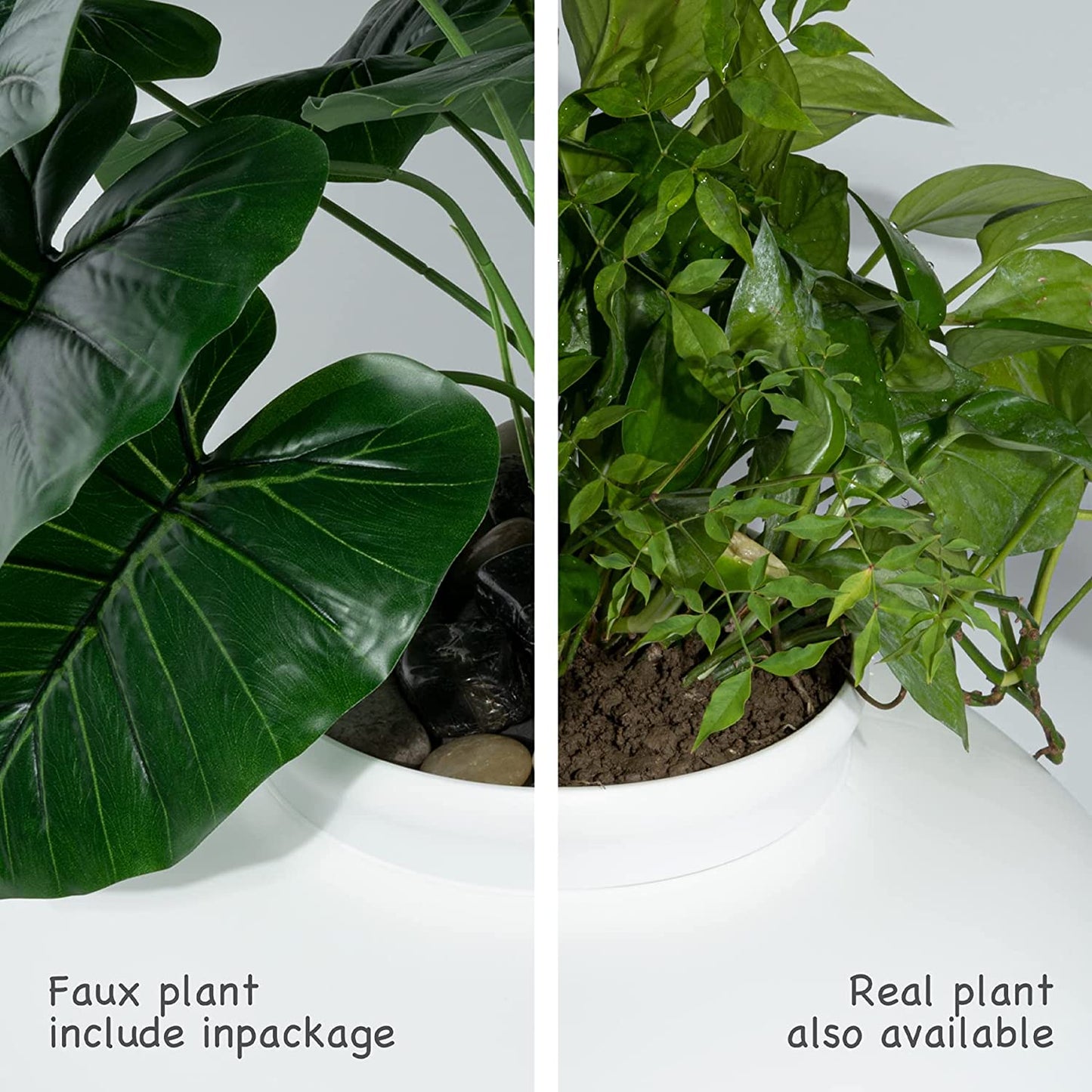 Enclosed Litter Box Enclosure, Plant Pot Design, Includes Faux Plant and Real Stones