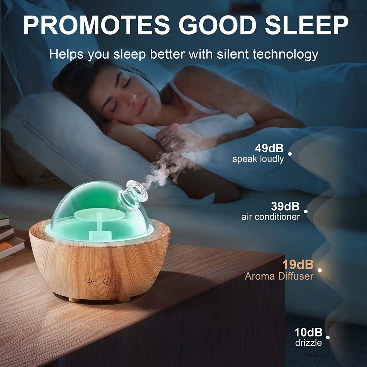 Glass Essential Oil Diffuser with Wood Grain Base, 280ml Aromatherapy Cool Mist Humidifier, LED Light in 7 Colors with Waterless Auto-Off Protection for Office, Home, Yoga, Spa