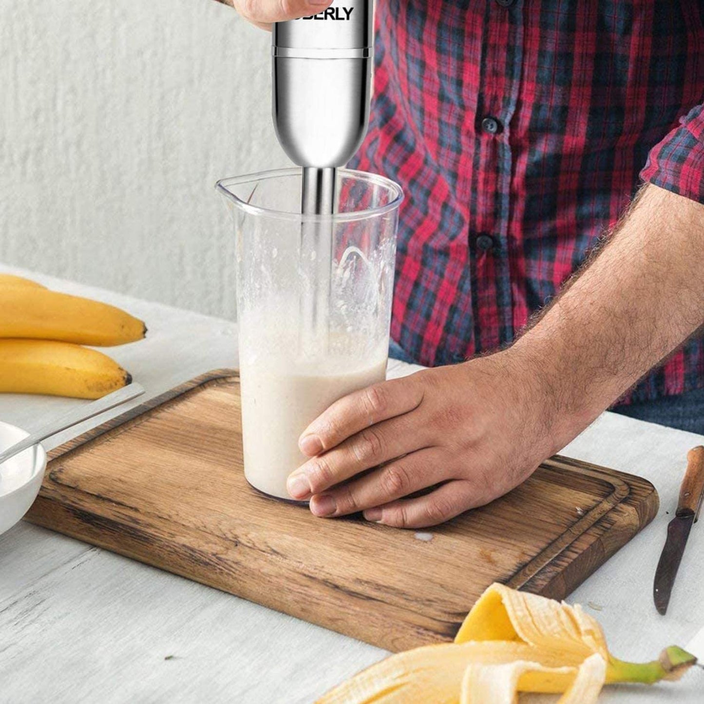 Smart Stepless 3-in-1 Immersion Hand Blender - 500W Electric Stick Mixer with Stainless Steel Blade, Milk Frother, and Egg Whisk for Coffee Foam, Smoothies, and Puree