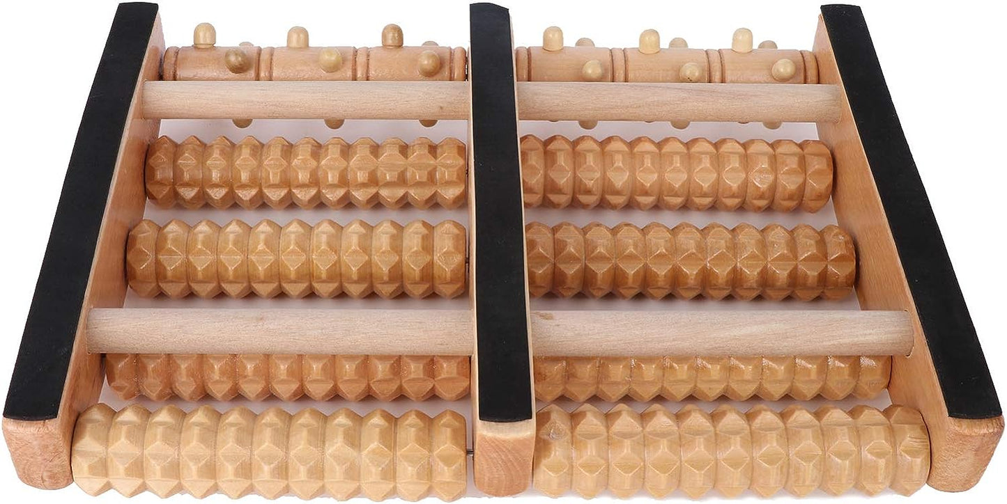 Dual Wooden Foot Massager Roller - Designed for Plantar Fasciitis, Arch Pain, and Muscle Tension Relief, Offers Acupressure Therapy for Pain Alleviation, Suitable for Home or Office Use; Large Size for Effective Foot Massage.