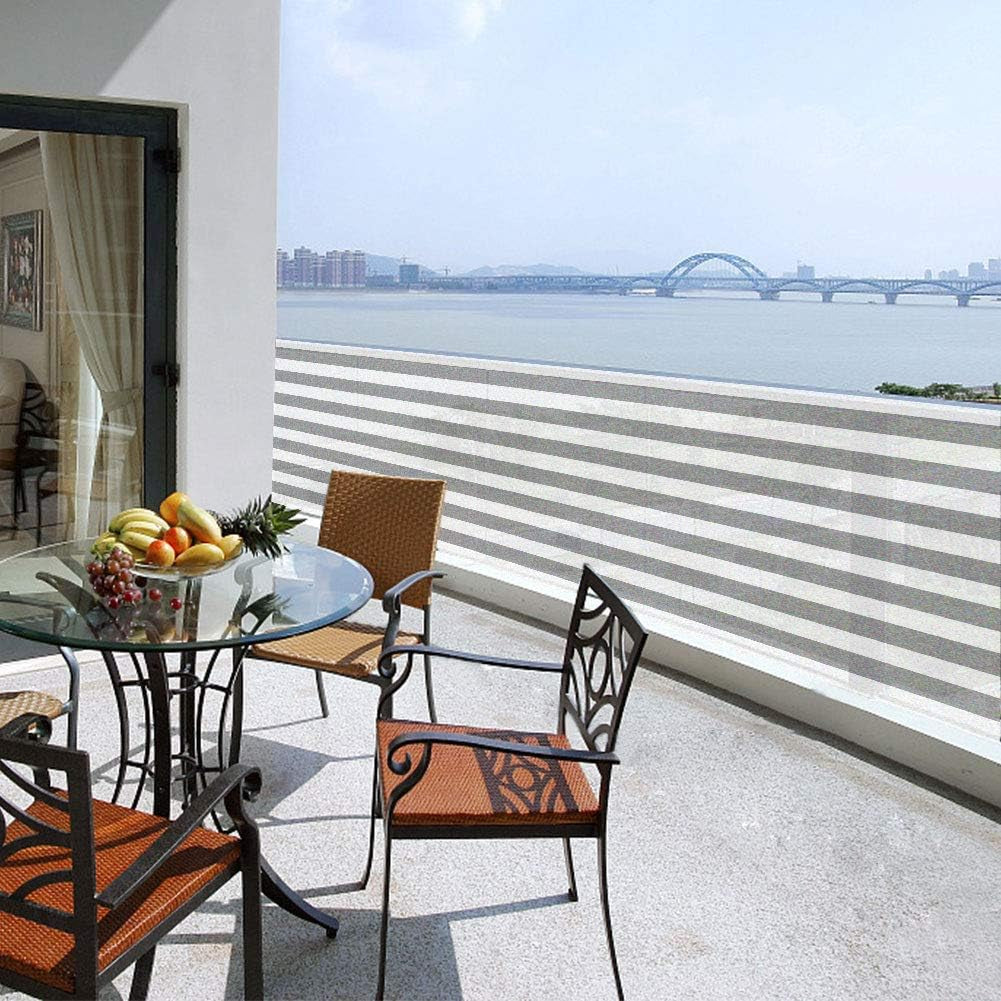 Weather-Resistant Balcony Privacy Screen Cover with UV Protection – Black Balcony Shield Cover, Complete with Cable Ties & Ropes (Grey White)