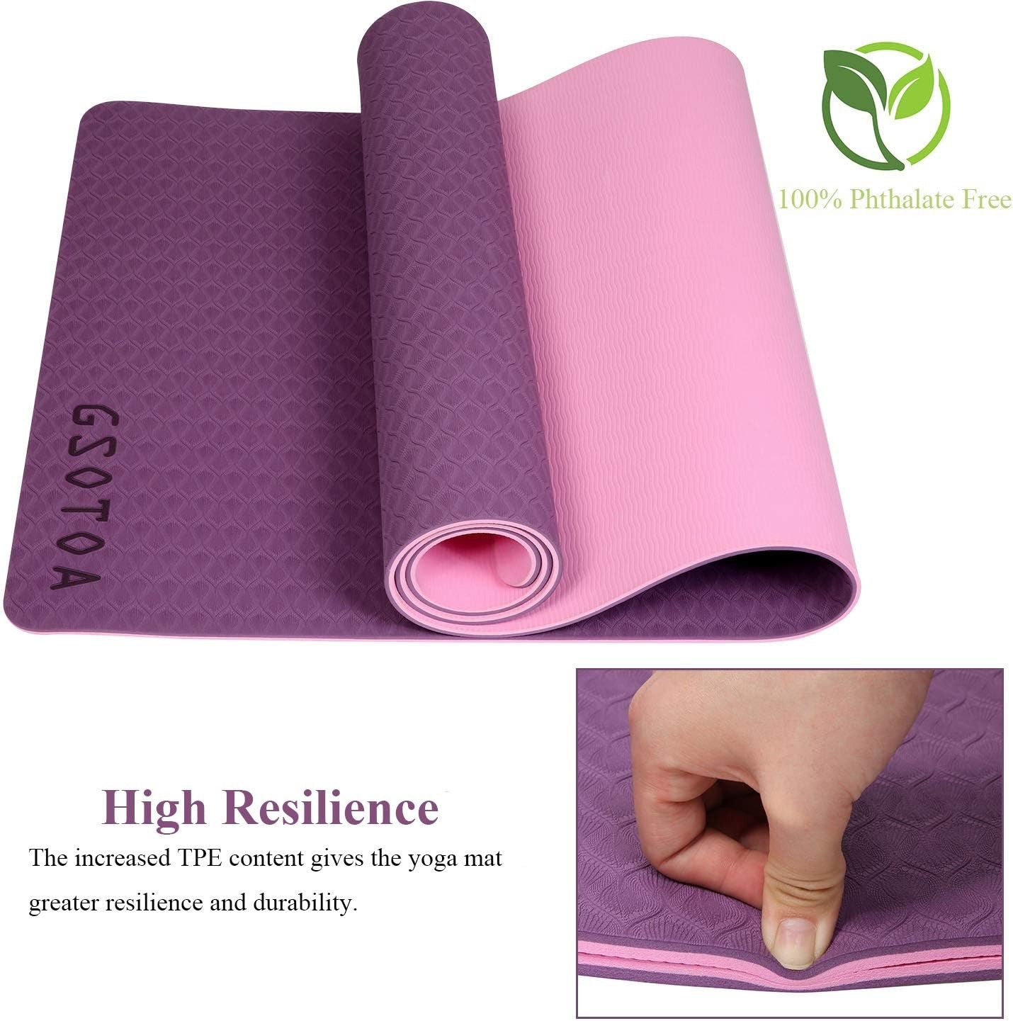 Non-Slip Yoga Mat with Thickness for Fitness Exercises, Comes with Easy-Cinch Yoga Mat Carrier Strap - Suitable for Home Gym Workouts