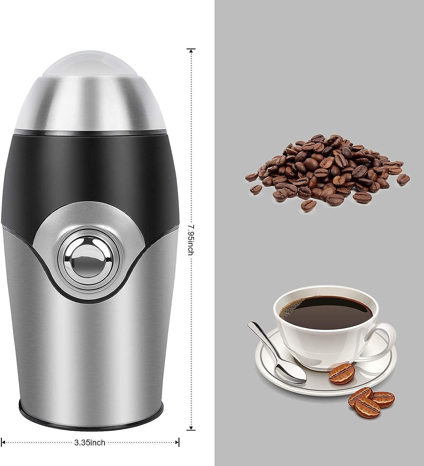 Electric Coffee Grinder - Allows for Coarse, Medium, and Fine Coffee Grinding - 200W Power - Made of Stainless Steel - Suitable for Grinding Coffee and Spices into Powder.