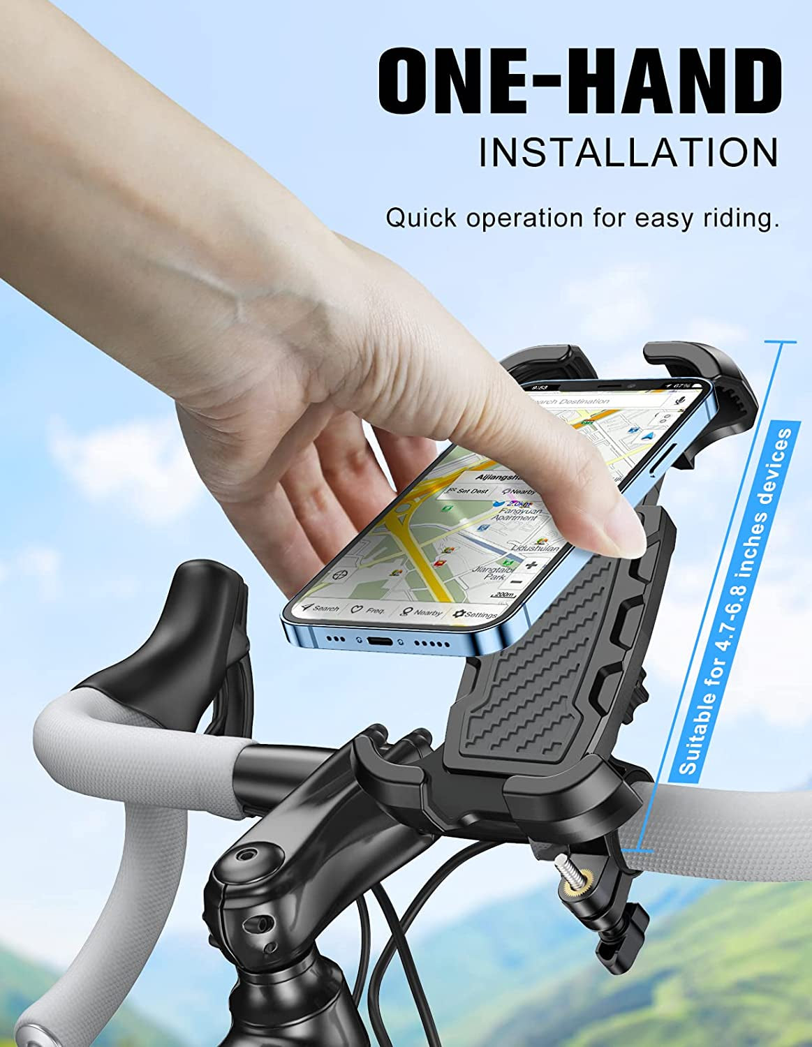 Bike Phone Mount - Motorcycle Phone Mount - Bicycle Phone Holder with Handlebar Clamp - Compatible with iPhone 14 Pro Max/14 Plus/13/12, Galaxy S22/Note20 - Cycling and Motorcycle Accessory Mount