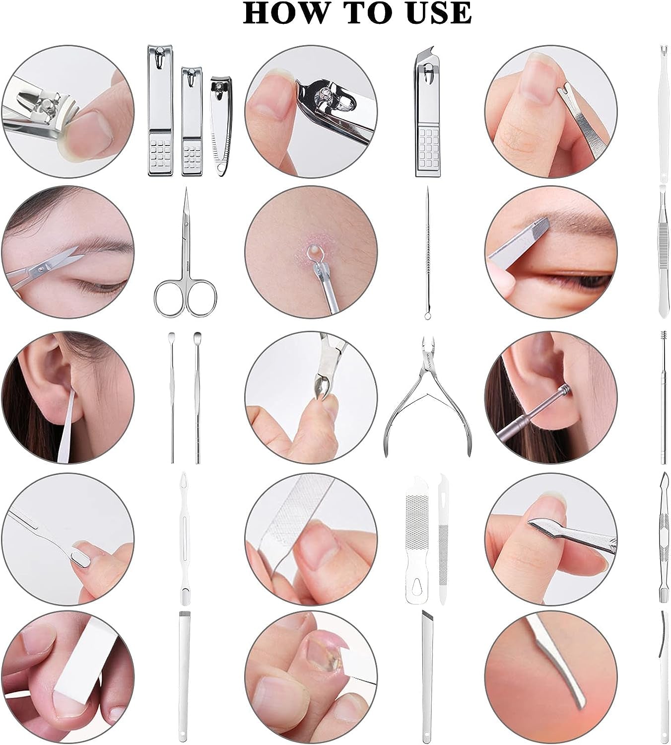 Professional Stainless Steel Manicure Set - Complete Nail Grooming Kit for Women and Men - Travel-friendly (19pcs, Black)