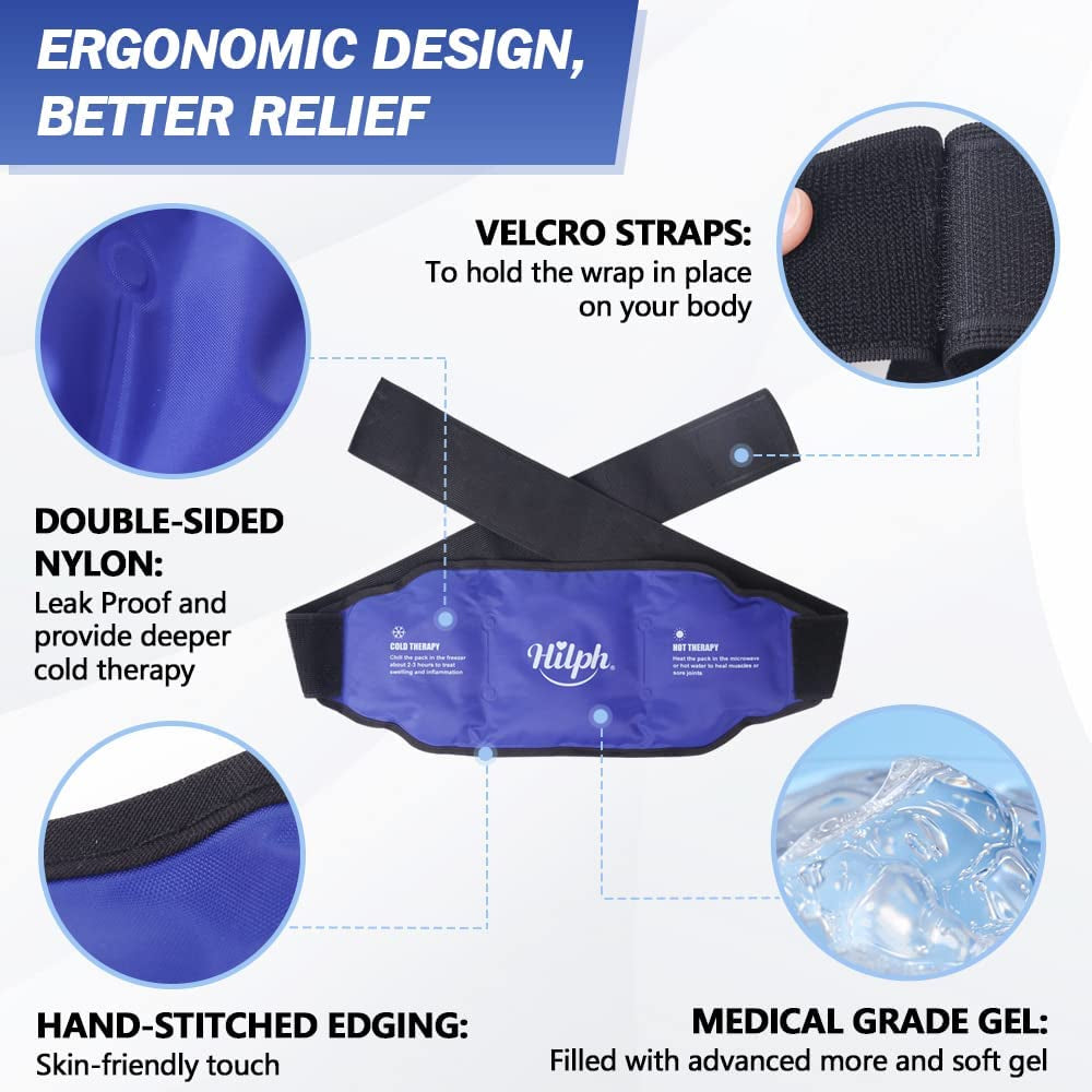 Reusable Ice Back Wrap for Injuries, Hot Cold Therapy Ice Pack Belt for Waist & Lower Back Pain Relief, Sciatica, Herniated Discs, Scoliosis