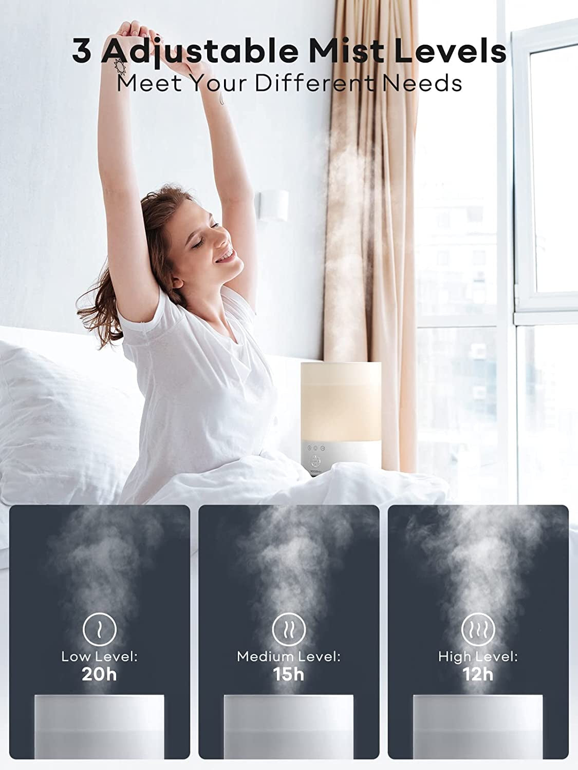Smart Cool Mist Humidifier: 2.5L Humidifier with Auto-Target, Child Lock, 16 Million Colors, Suitable for Plants and Babies, Compatible with Apple HomeKit, Alexa, and Google Assistant