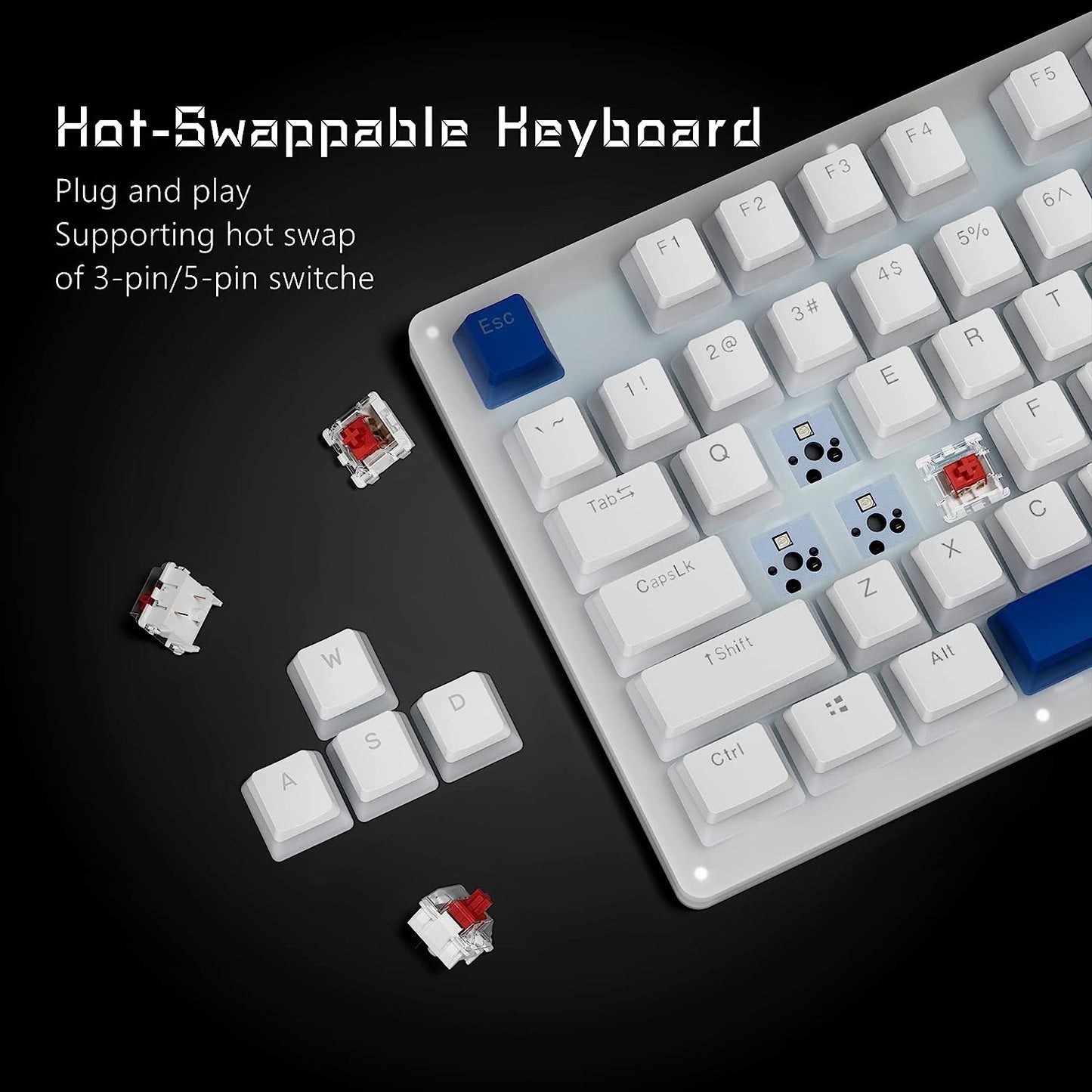 Red Switch K87 Pro TKL Mechanical Keyboard - Hot Swappable Keyboard with Pudding Keycaps, Gateron Switch, and RGB Backlit. Ideal Gaming Keyboard for PC, PS4, and Xbox.