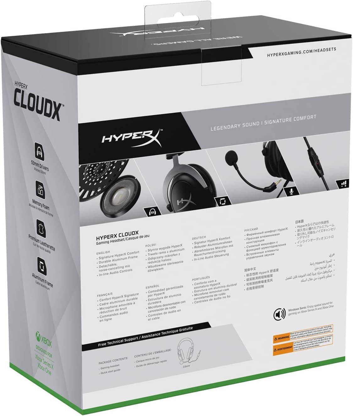 CloudX Standard Official Xbox Licensed Gaming Headset. Compatible with Xbox One and Xbox Series X|S. Features Memory Foam Ear Cushions, Detachable Noise-Cancelling Mic, and In-Line Audio Controls. Silver edition