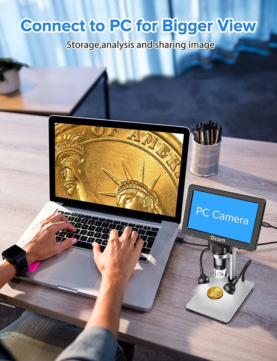 Digital Microscope 7" 1200X, 12MP 1080P Photo/Video Microscope with 32GB TF Card for Soldering, Coins, Metal Stand, Wired Remote, 10 LED Fill Lights, PC View, Windows/Mac Compatibility