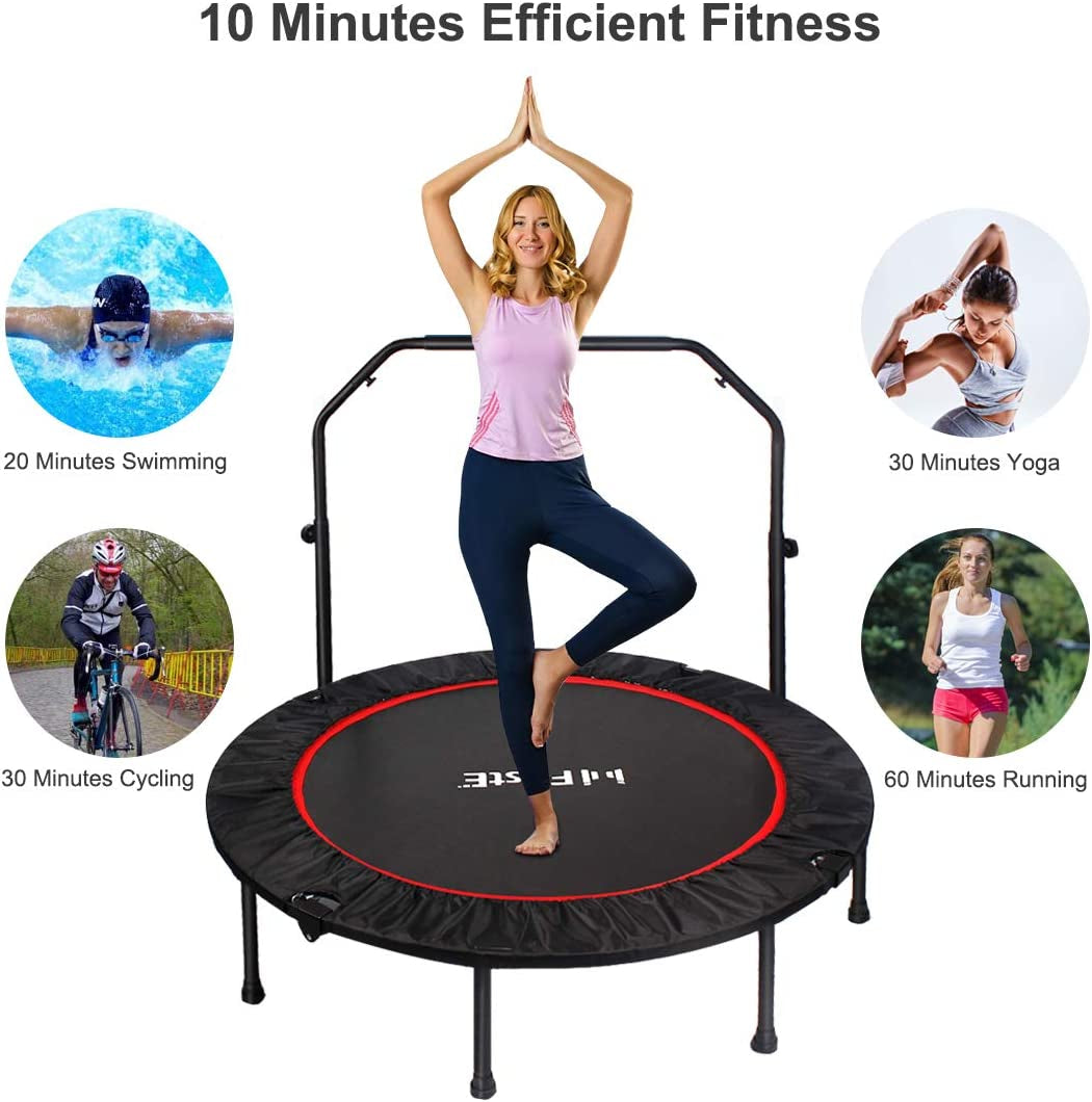 Foldable Fitness Trampolines with Adjustable Heights Foam Handrail - Rebound Recreational Exercise Trampoline for Kids and Adults - Indoor & Outdoor Use - Maximum Load Capacity of 440lbs