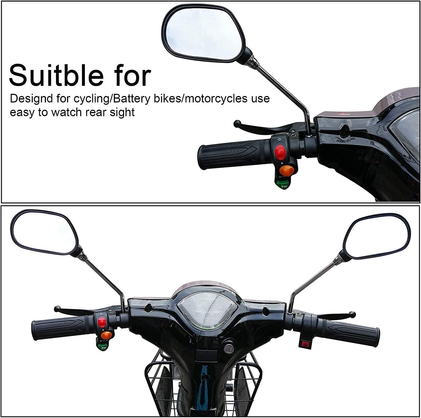 Mountain Bike Handlebar Mirrors: 1 Pair of HD Blast-Resistant, Adjustable Rotatable Glass Mirrors for Safe Rearview on Mountain Bikes and Motorcycles.