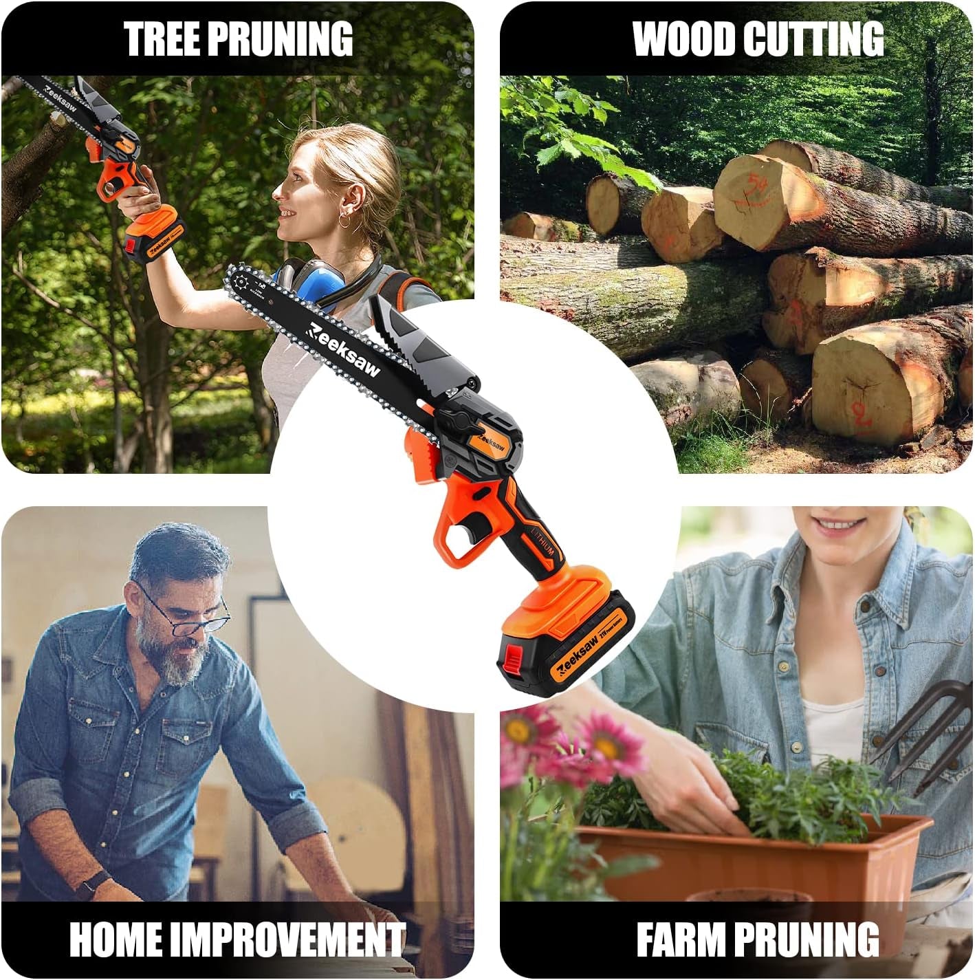 Cordless Mini Chainsaw - 6 Inch, A Powerful Hand Saw with Battery, 1 Hour Run-Time Electric Chainsaw - Ideal for Wood Cutting and Tree Trimming