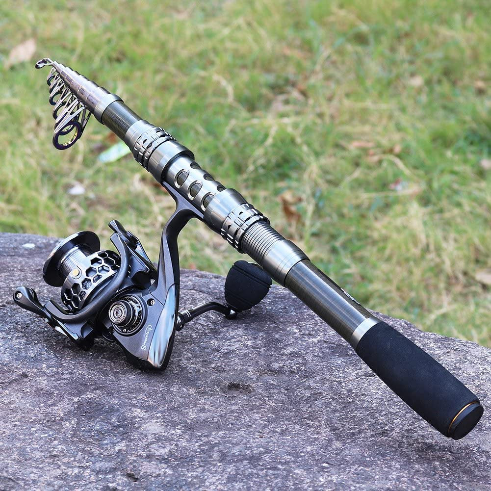 Fishing Rod Combos with Telescopic Pole, Spinning Reels, and Travel Bag for Saltwater and Freshwater Fishing
