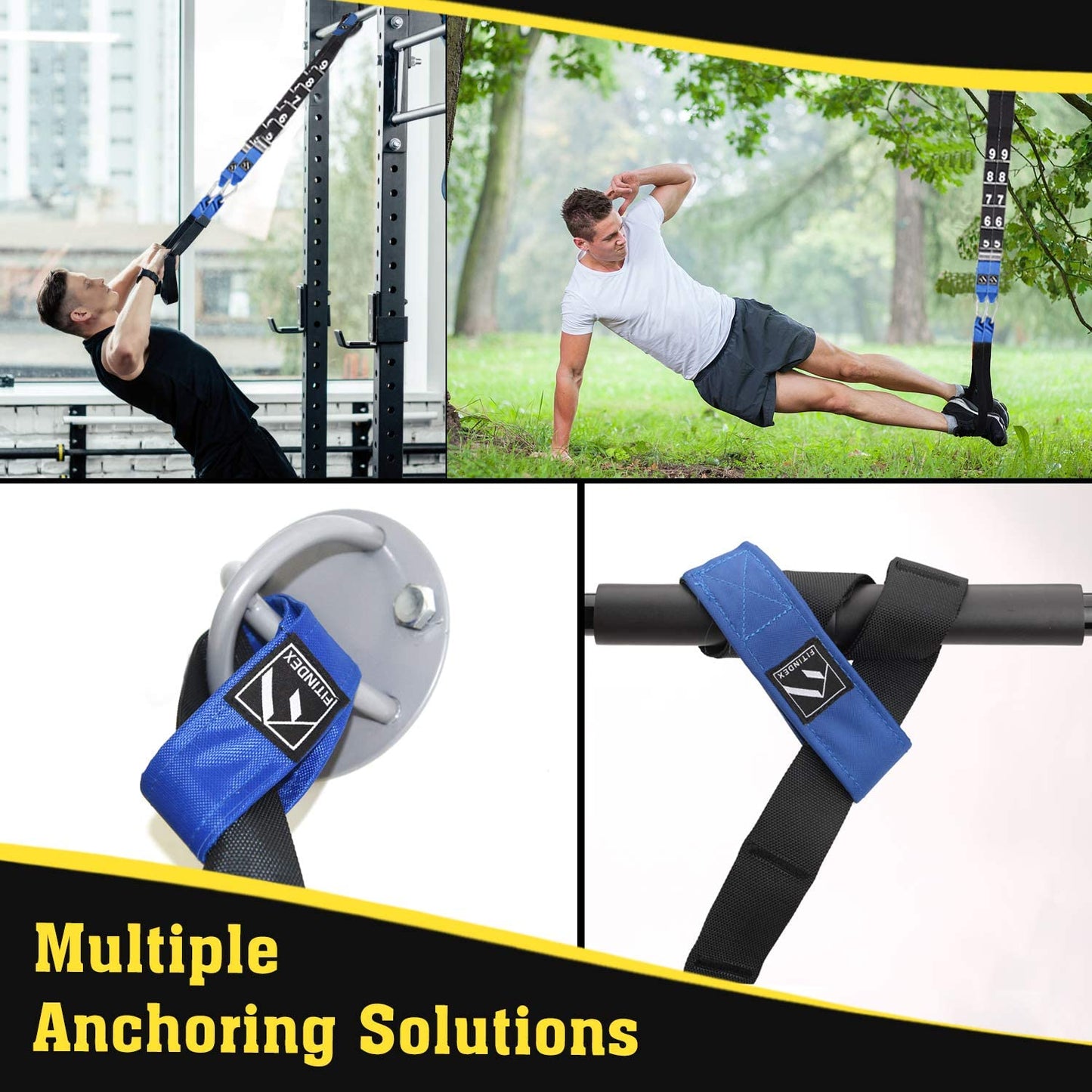 Bodyweight Resistance Trainer Kit - This home suspension training straps set includes resistance loop bands, offering a full-body workout for both indoor and outdoor gyms.