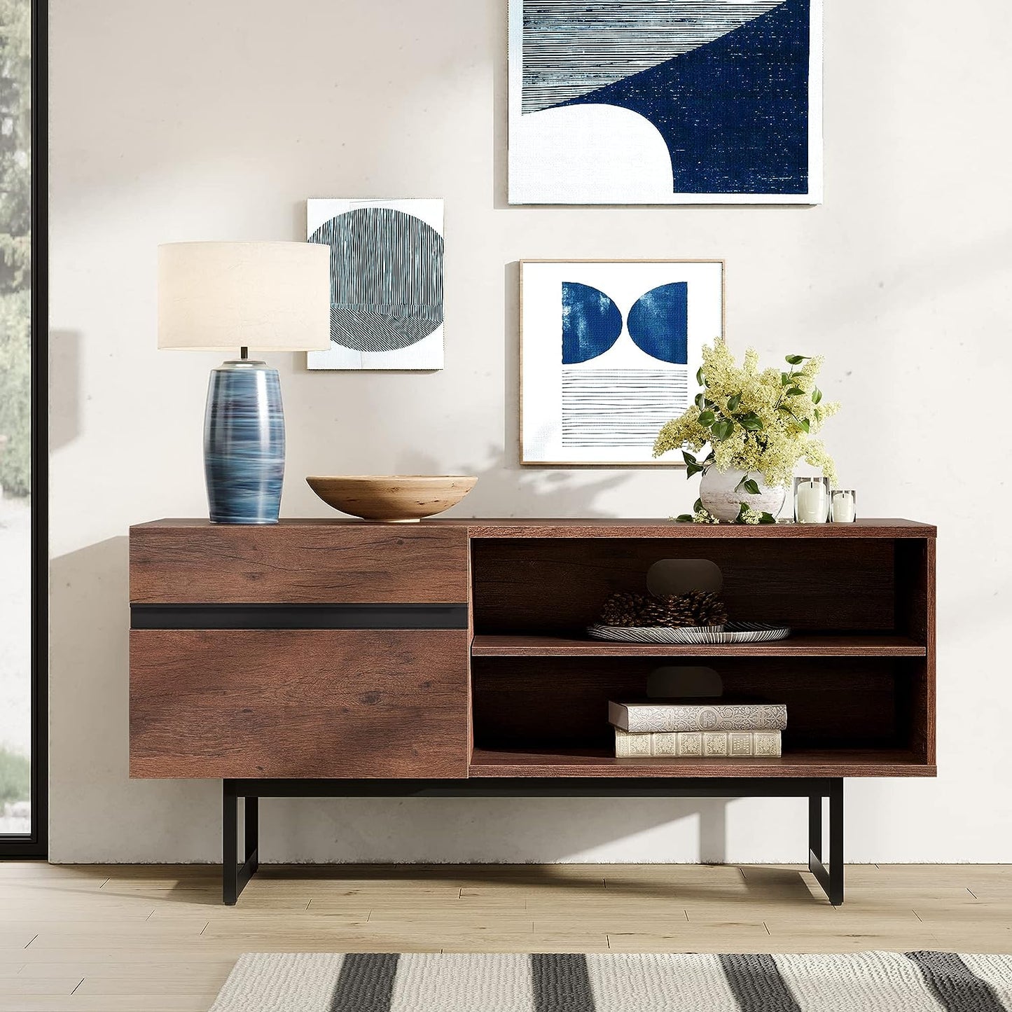 Modern Entertainment TV Stand for up to 50 inch TV with Storage Cabinets Media Console for Living Room, 42" - Brown