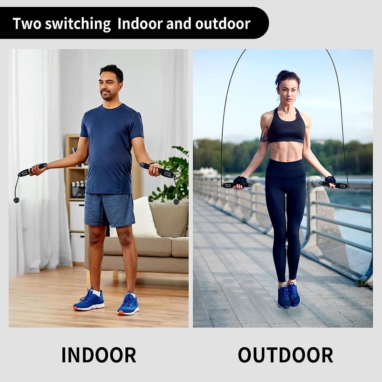 Digital Adjustable Cordless Jump Rope: Dual Mode for Training Fitness, High Speed Skipping Rope for Narrow Spaces, Tangle-Free and Safe for You and Children.