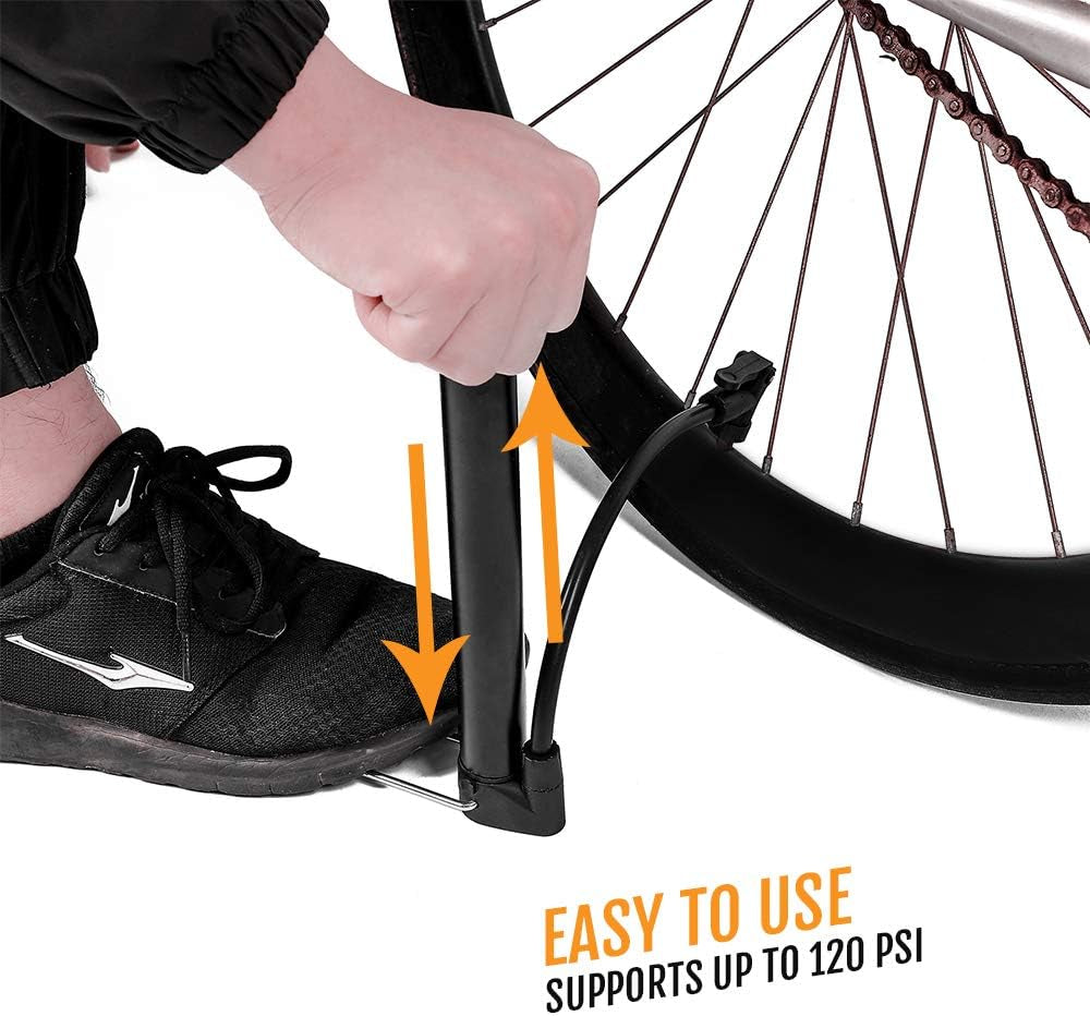 Compact and Portable Bike Floor & Sports Ball Air Pump - Aluminum Alloy Bicycle Tire Pump with Puncture Kit.