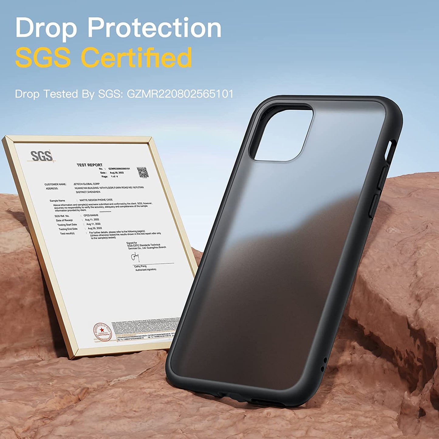 iPhone 11 6.1-Inch Matte Case - Military Grade Shockproof Drop Protection, Frosted Translucent Back Cover, Anti-Fingerprint - Black