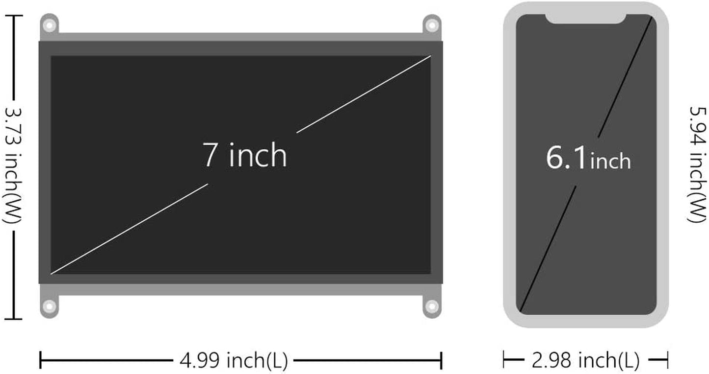 Portable 7-Inch Monitor with Acrylic Case: IPS Capacitive Display with a resolution of 1024x600. This monitor is compatible with Raspberry Pi 4, Win10 IOT, and Laptops. It features an Adjustable Angle and Touch Function.