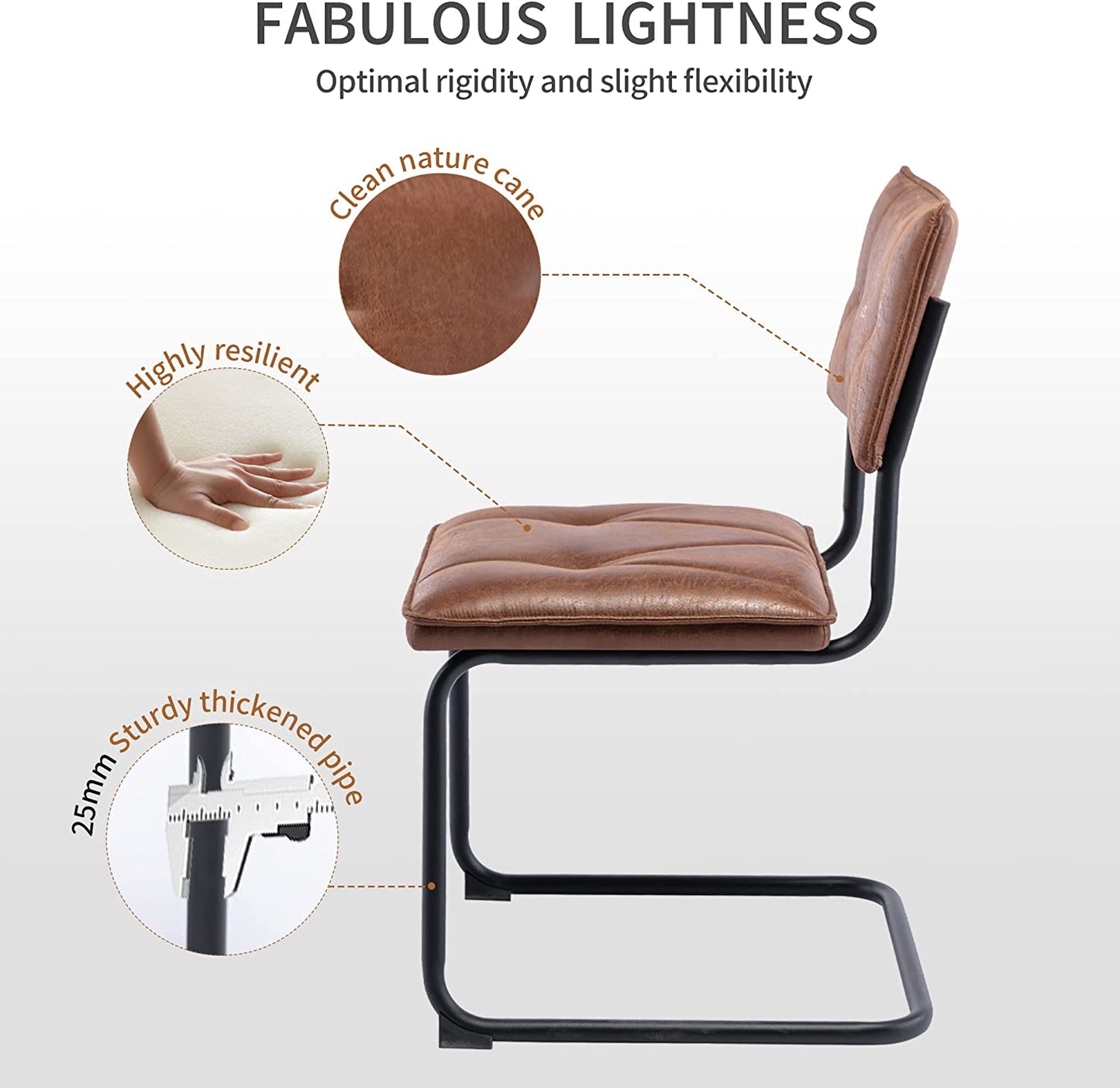 Set of 2 Vintage Suede Mid Century Dining Chair - Suede Fabric Chairs with Metal Chrome Legs for Kitchen, Dining Room, Living Room