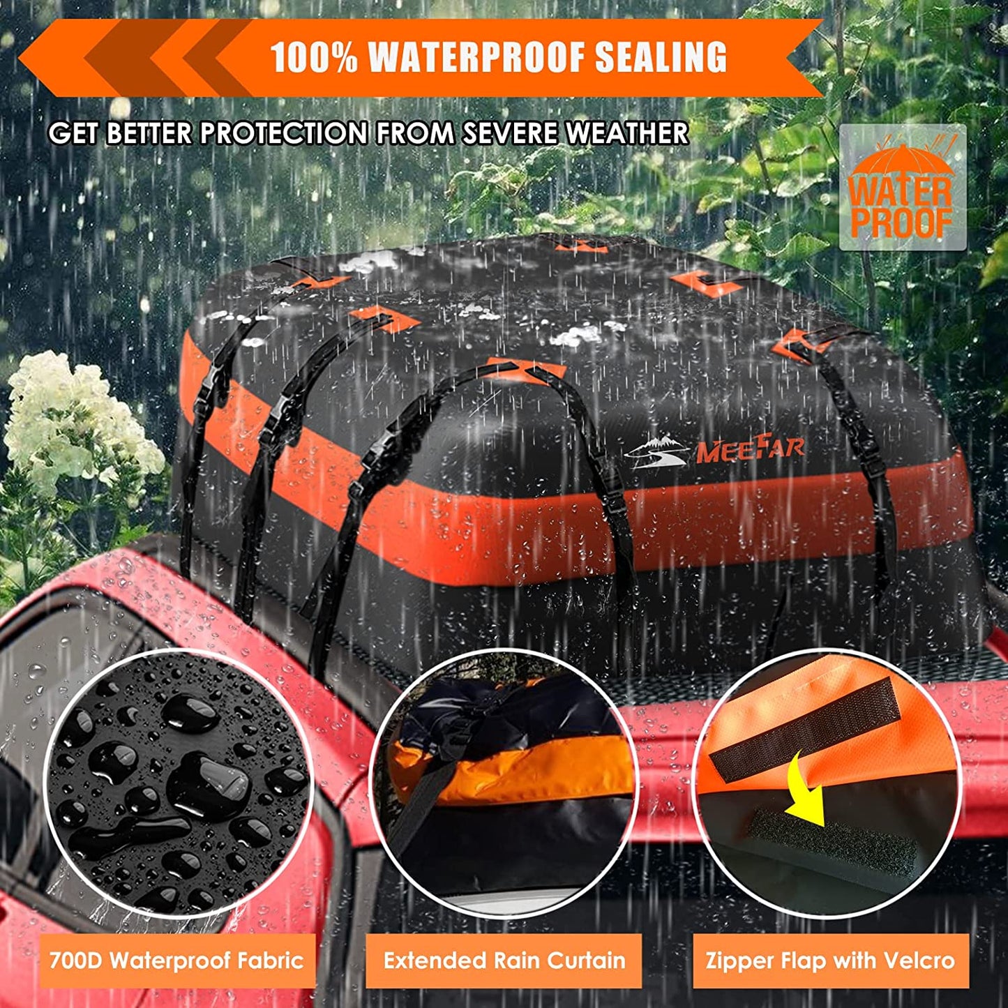 20 Cubic Feet Car Roof Bag - Waterproof Rooftop Cargo Carrier Bag - Suitable for All Cars with or without Racks - Includes Anti-Slip Mat, 10 Reinforced Straps, 6 Door Hooks, and Luggage Lock for Secure Travel.
