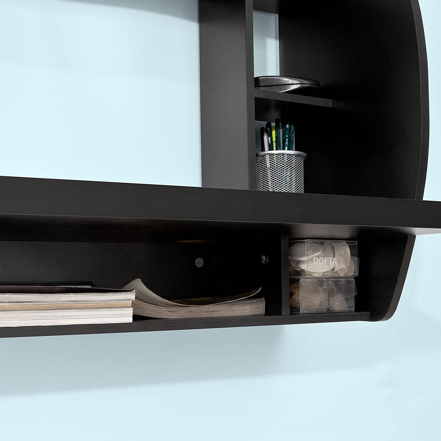 Home Office Workstation Wall-Mounted Table Desk with Storage Shelves and Drawers - Black