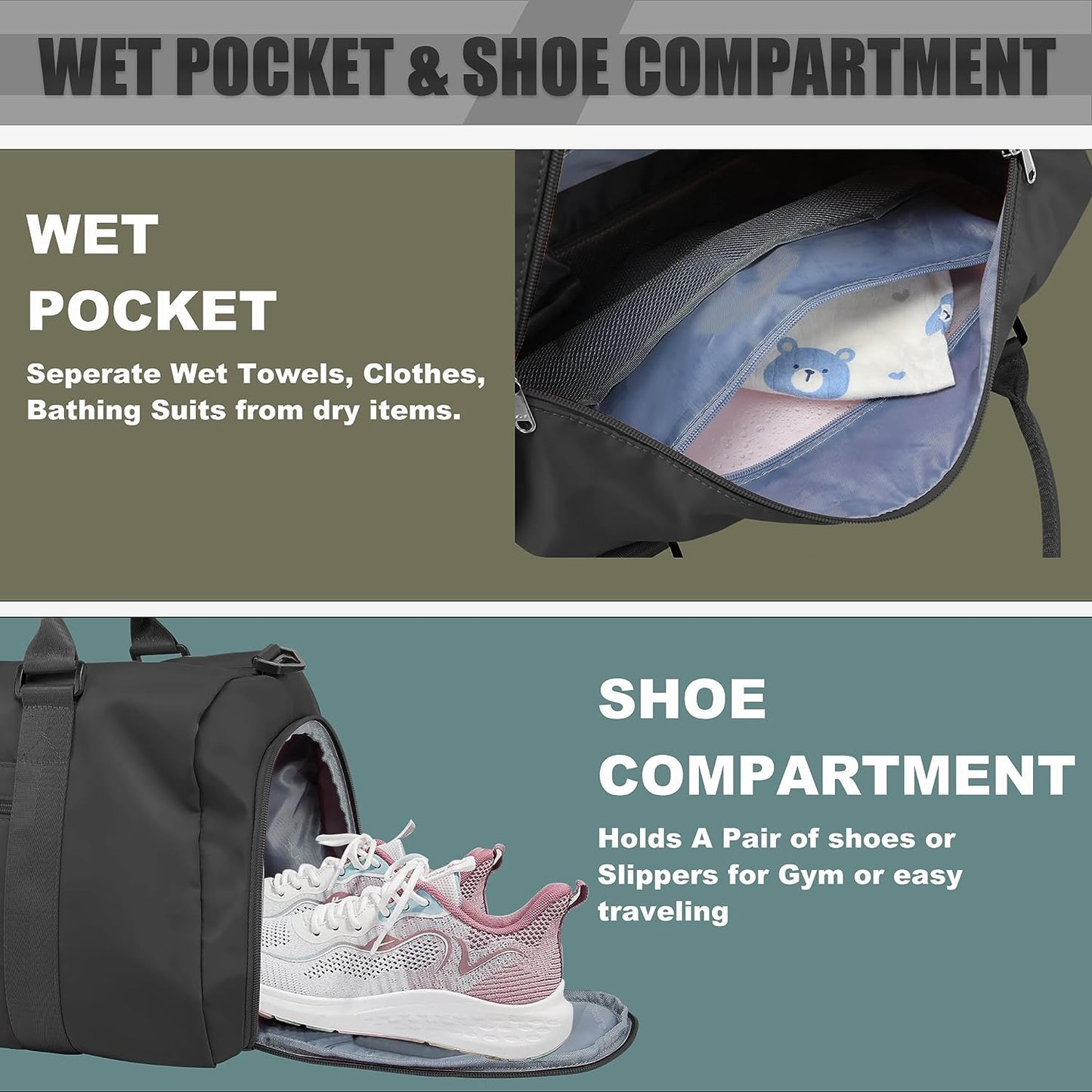 Waterproof Sports Gym Bag - Travel Duffel Tote with Shoes Compartment - Suitable for Women and Men - Multipurpose Overnight Weekender Bag for Yoga, Fitness, and More - Classic Black Design.